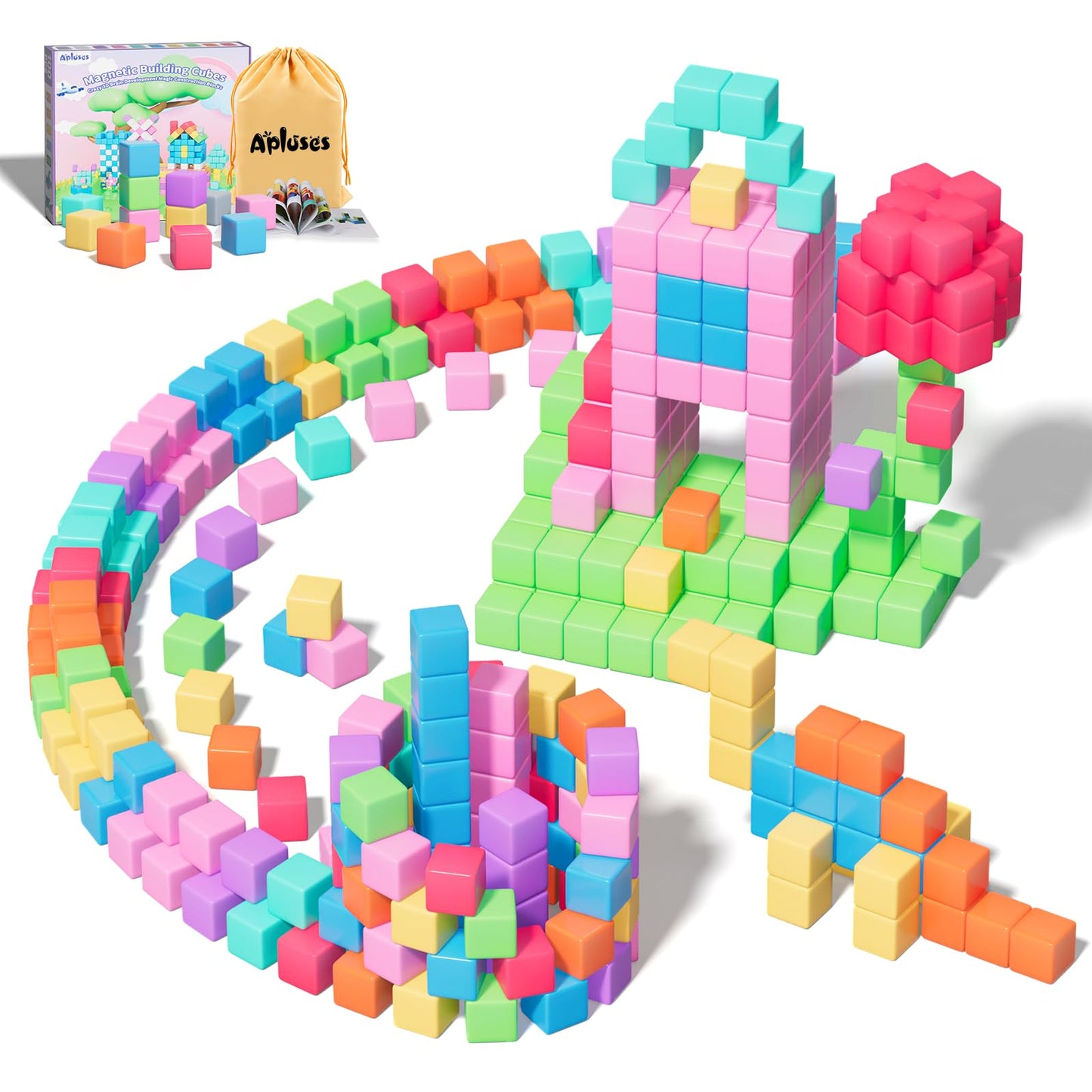 Apluses 100pcs Magnetic Blocks – STEM Building Toys for Kids Aged 3-8