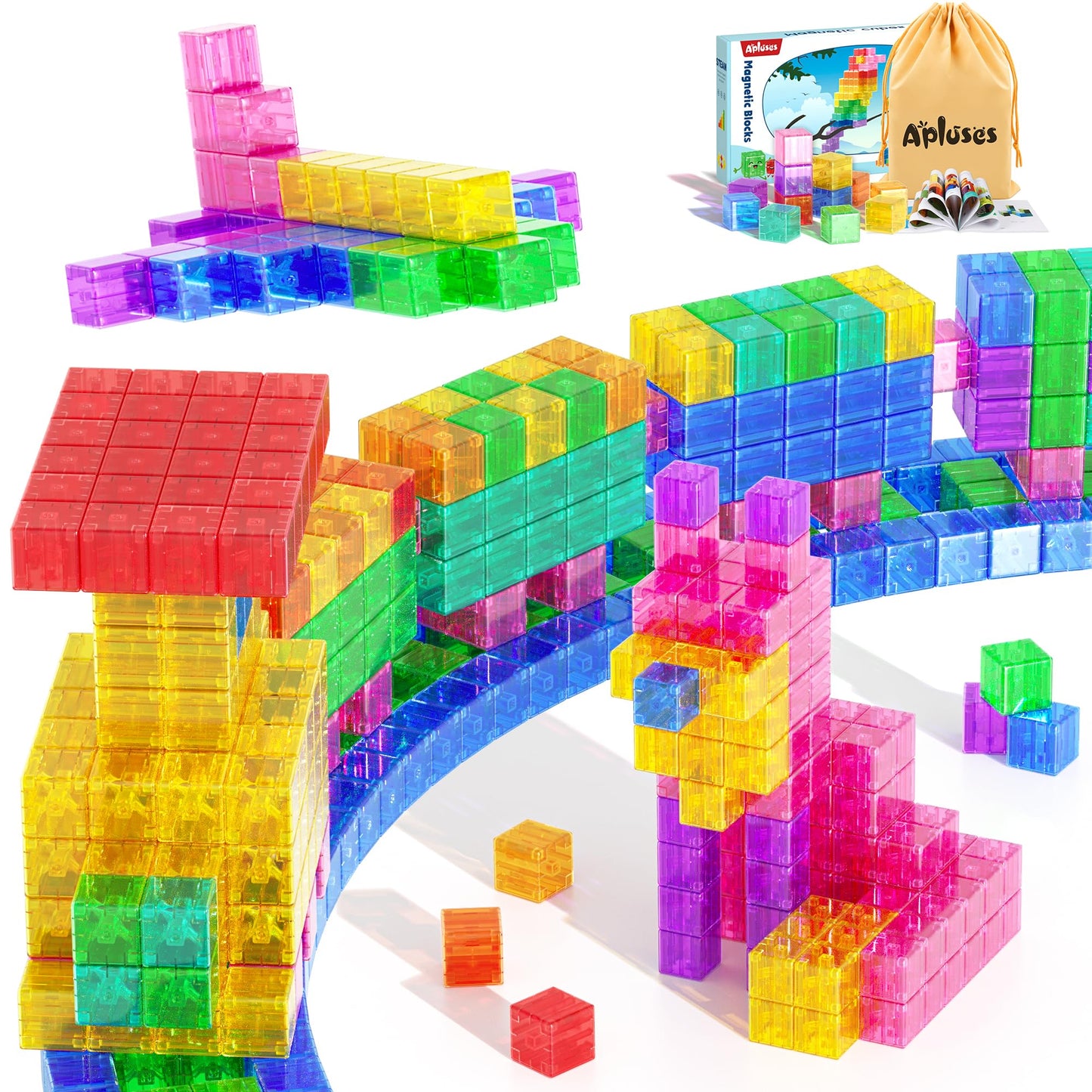 Apluses 45PCS Magnetic Blocks – Rainbow Color Magnet Cubes for Kids 3-5 | STEM & Sensory Toys