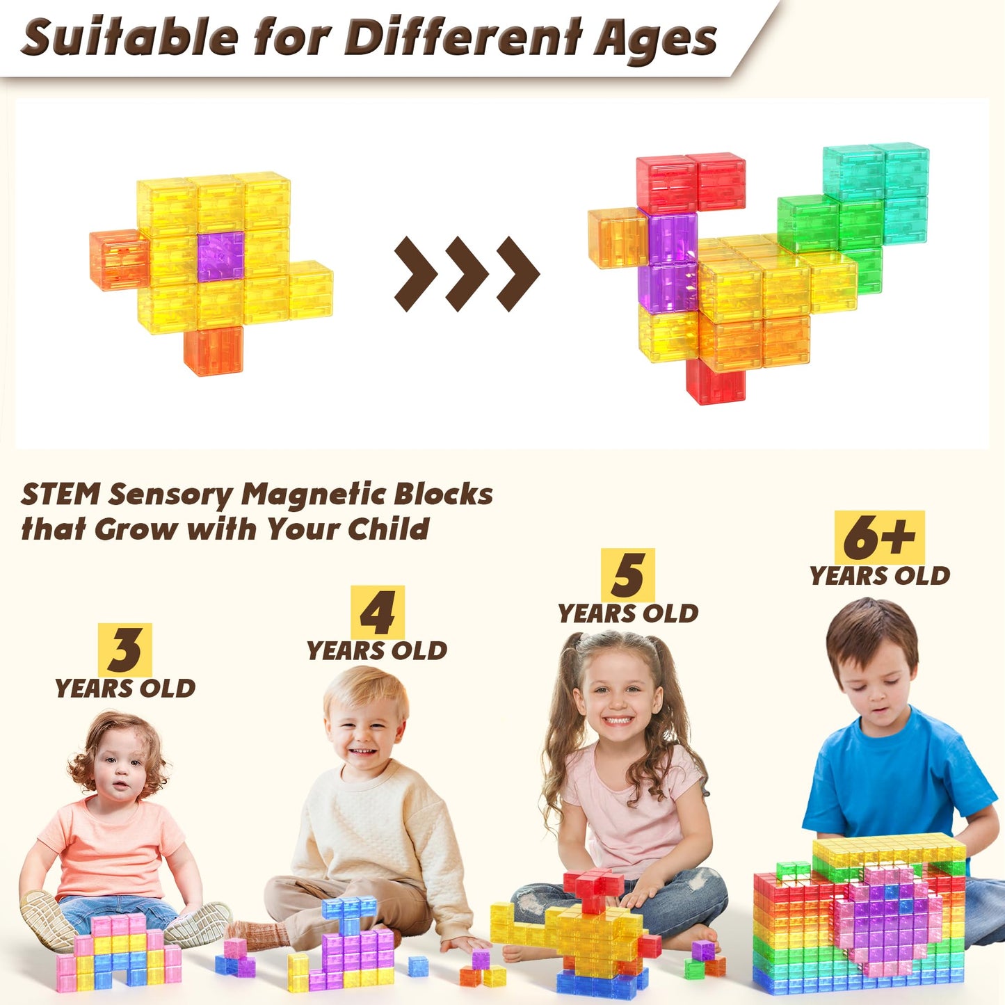 Apluses 45PCS Magnetic Blocks – Rainbow Color Magnet Cubes for Kids 3-5 | STEM & Sensory Toys