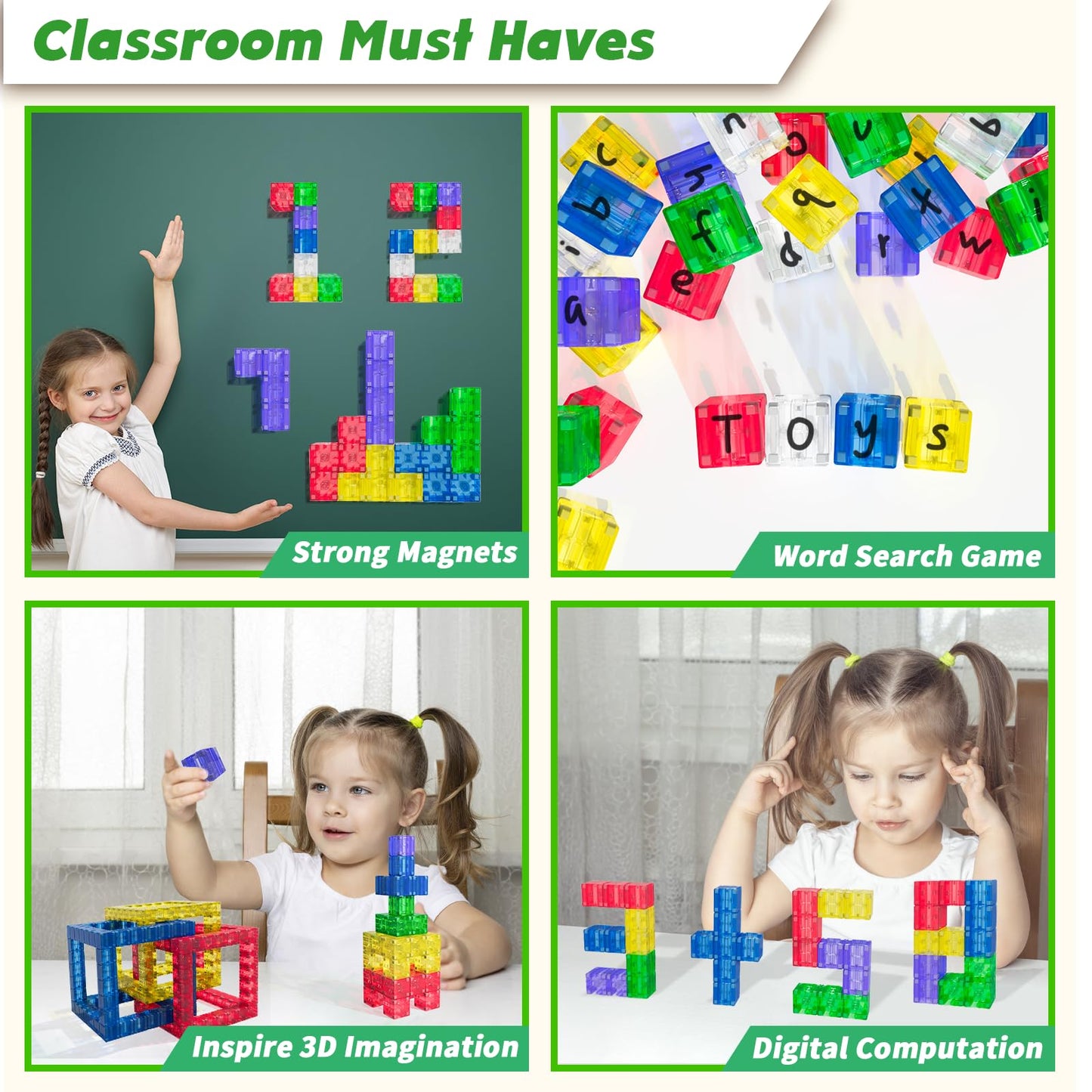 Apluses Magnetic Building Blocks - Transparent STEM Cubes for 3-5 Year Olds