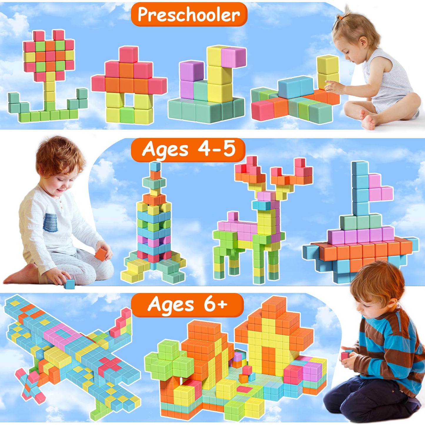 Apluses Magnetic Blocks – 72-Piece STEM Building Cubes for Ages 3-5