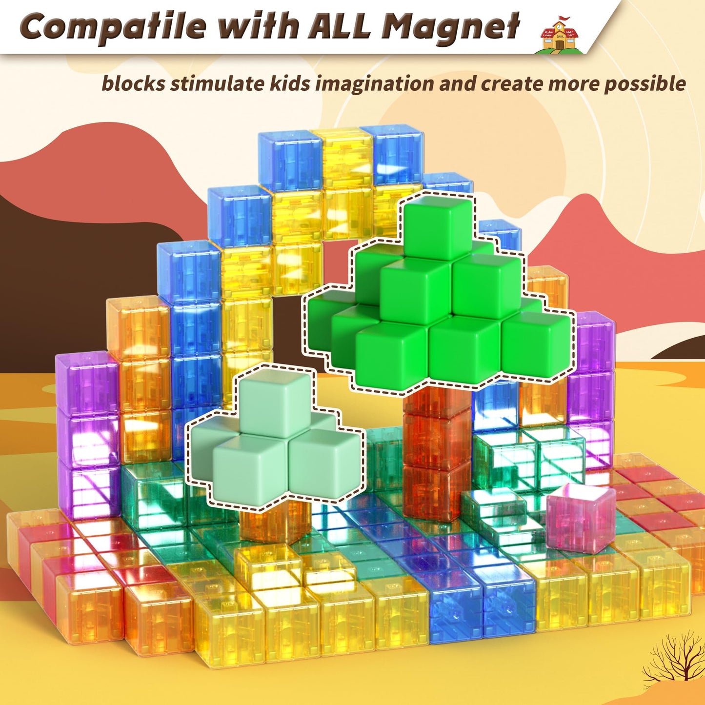 Apluses 45PCS Magnetic Blocks – Rainbow Color Magnet Cubes for Kids 3-5 | STEM & Sensory Toys