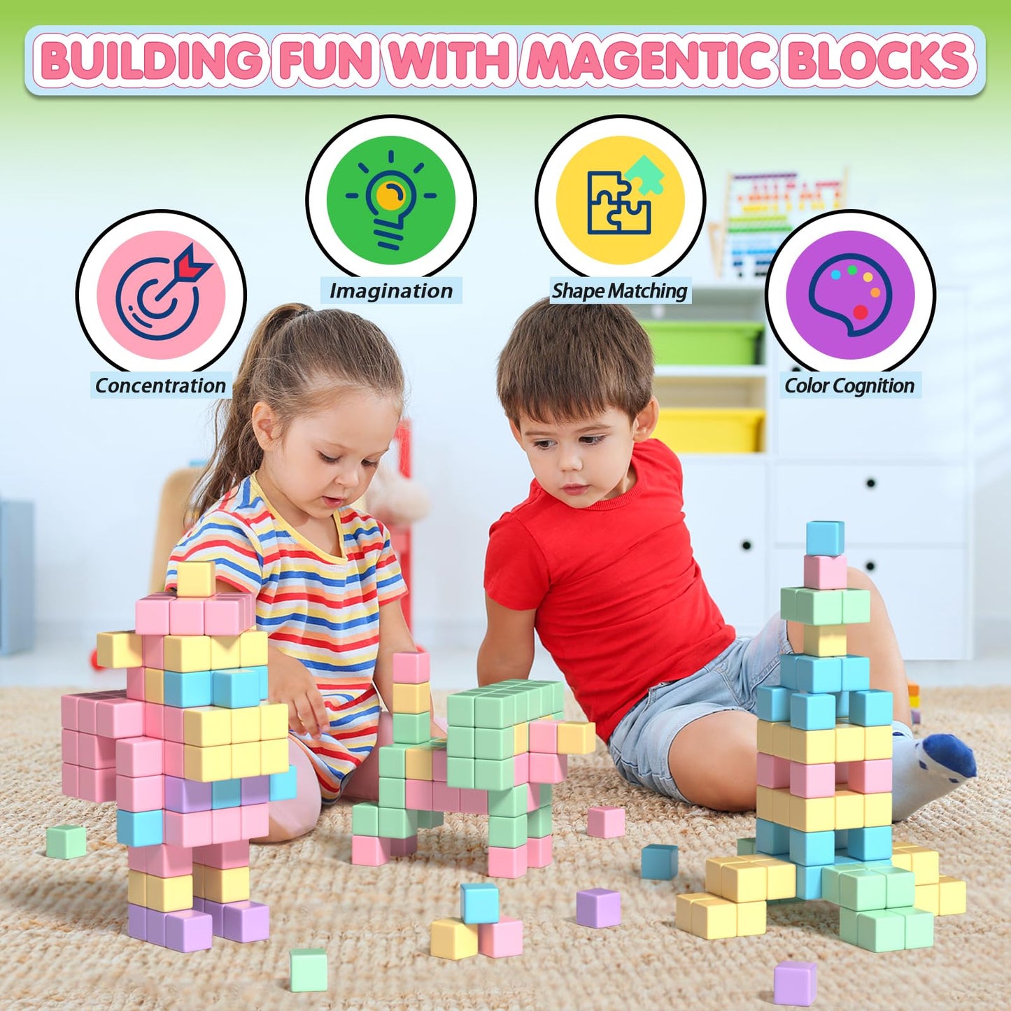 Apluses 45PCS Magnetic Blocks – STEM Building Toys for Toddlers Aged 3-5