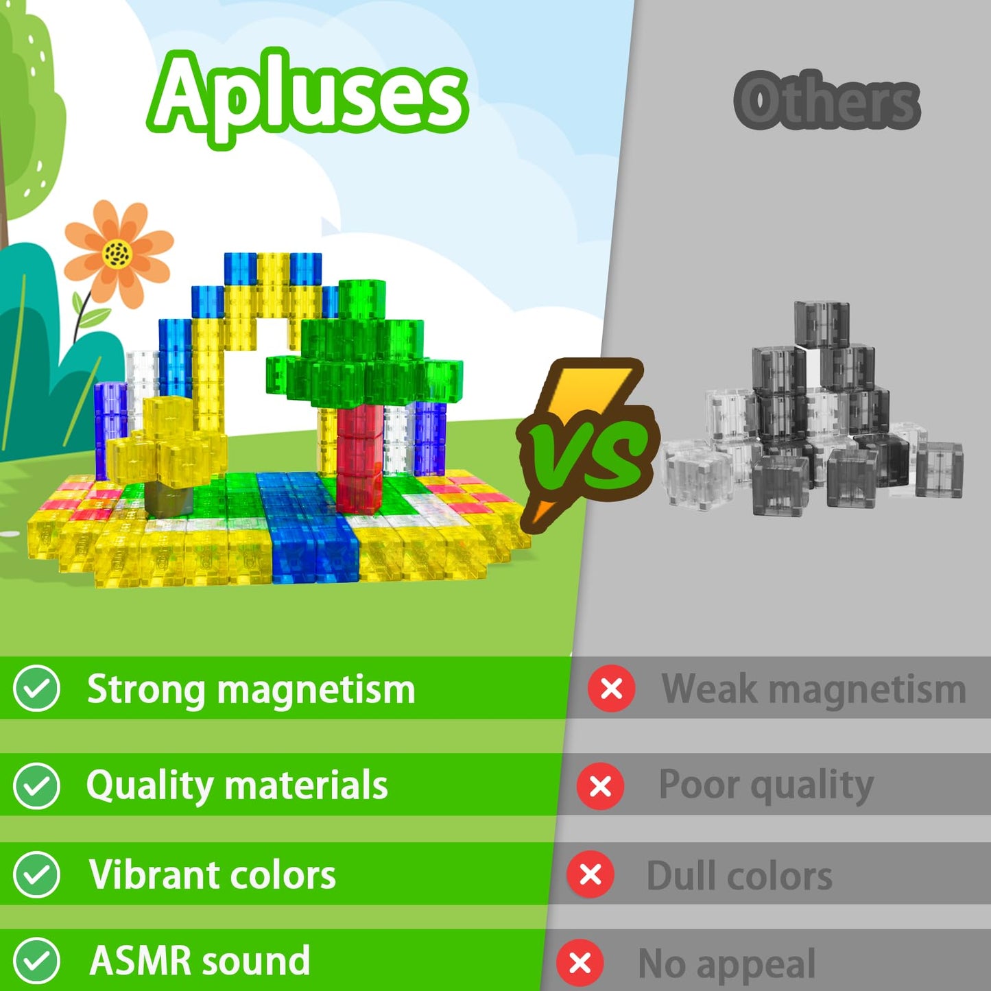 Apluses Magnetic Building Blocks - Transparent STEM Cubes for 3-5 Year Olds