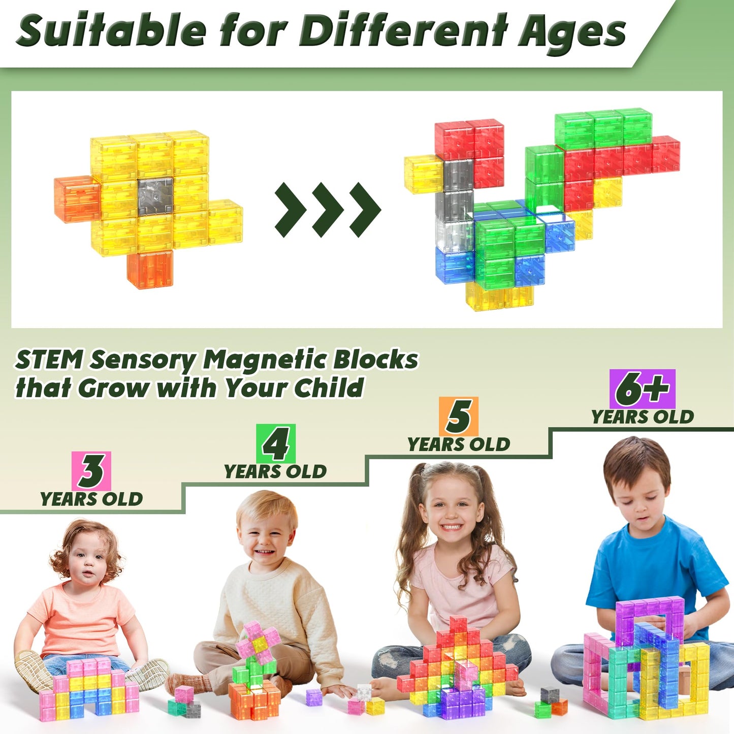 Apluses Magnetic Blocks Building Toys - Transparent Rainbow Magnetic Cubes for Kids 3+