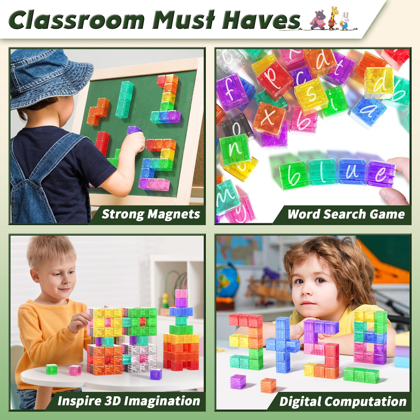 Apluses Magnetic Blocks Building Toys - Transparent Rainbow Magnetic Cubes for Kids 3+