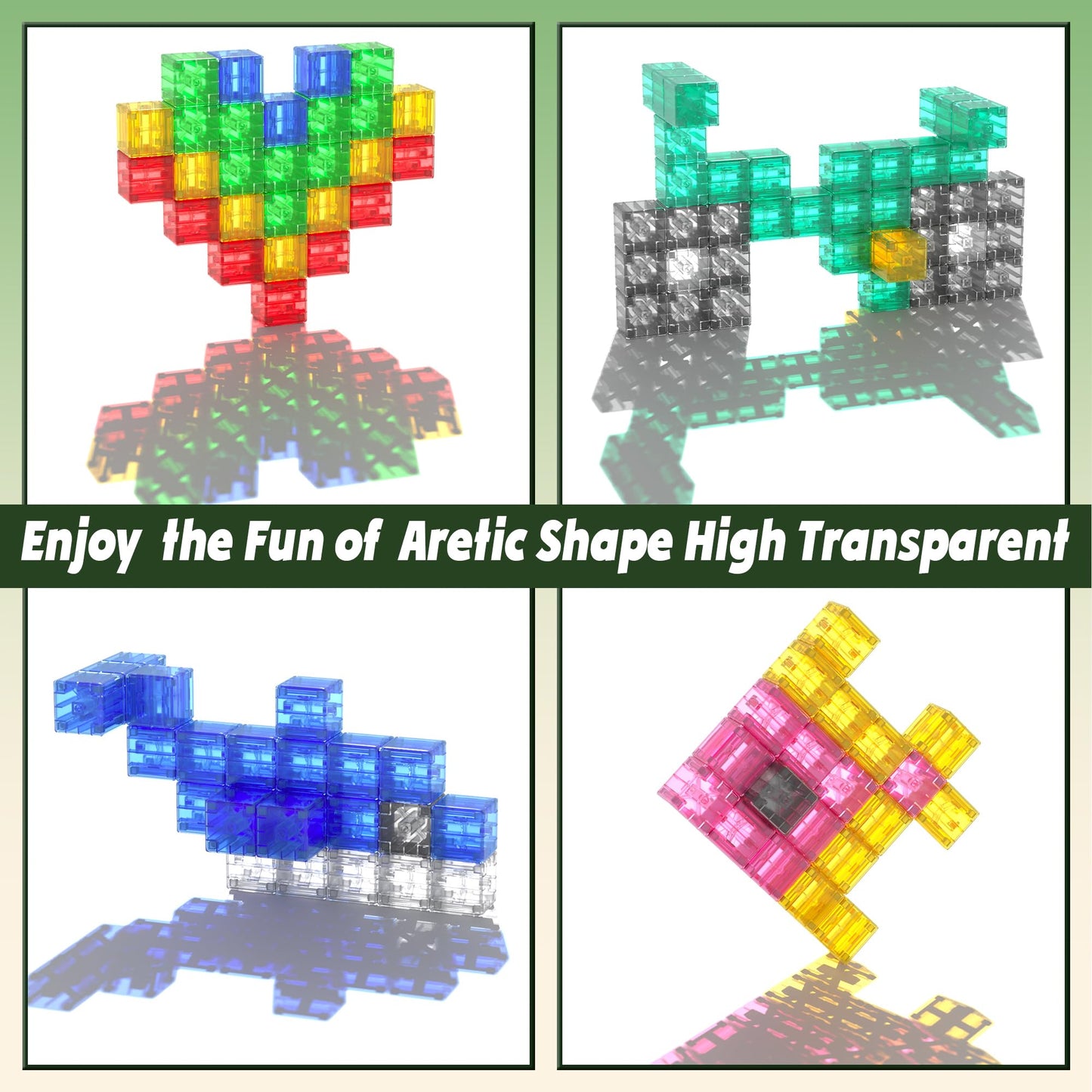 Apluses Magnetic Blocks Building Toys - Transparent Rainbow Magnetic Cubes for Kids 3+