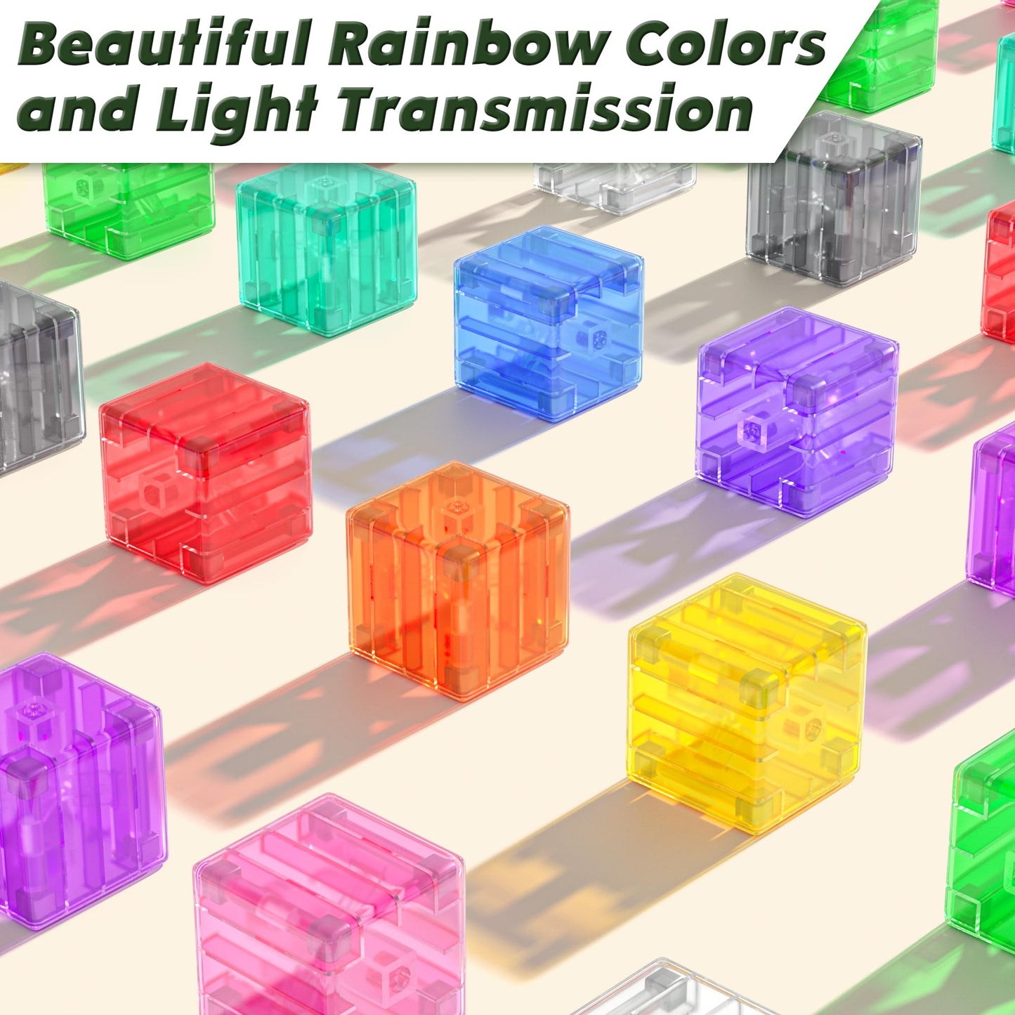 Apluses Magnetic Blocks Building Toys - Transparent Rainbow Magnetic Cubes for Kids 3+