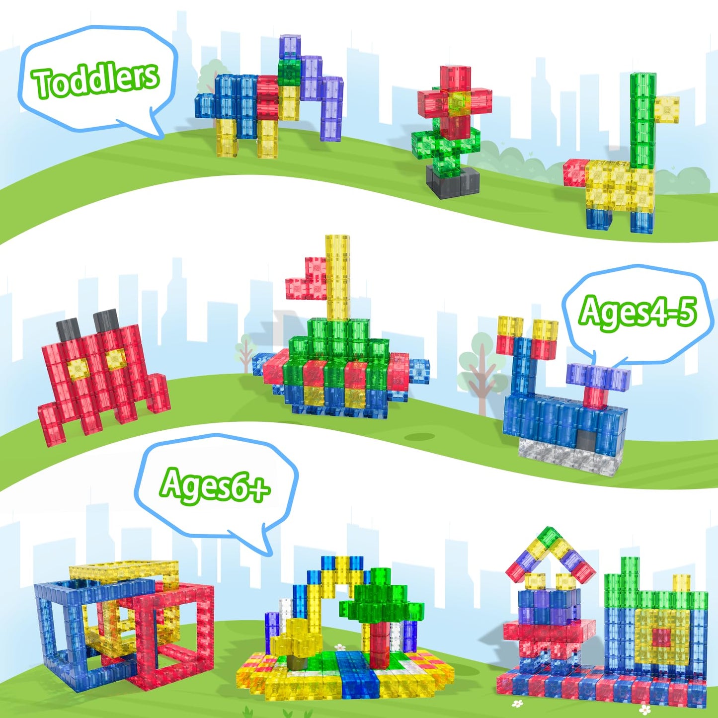 Apluses Magnetic Building Blocks - Transparent STEM Cubes for 3-5 Year Olds