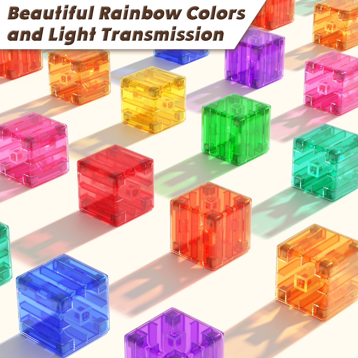 Apluses 45PCS Magnetic Blocks – Rainbow Color Magnet Cubes for Kids 3-5 | STEM & Sensory Toys