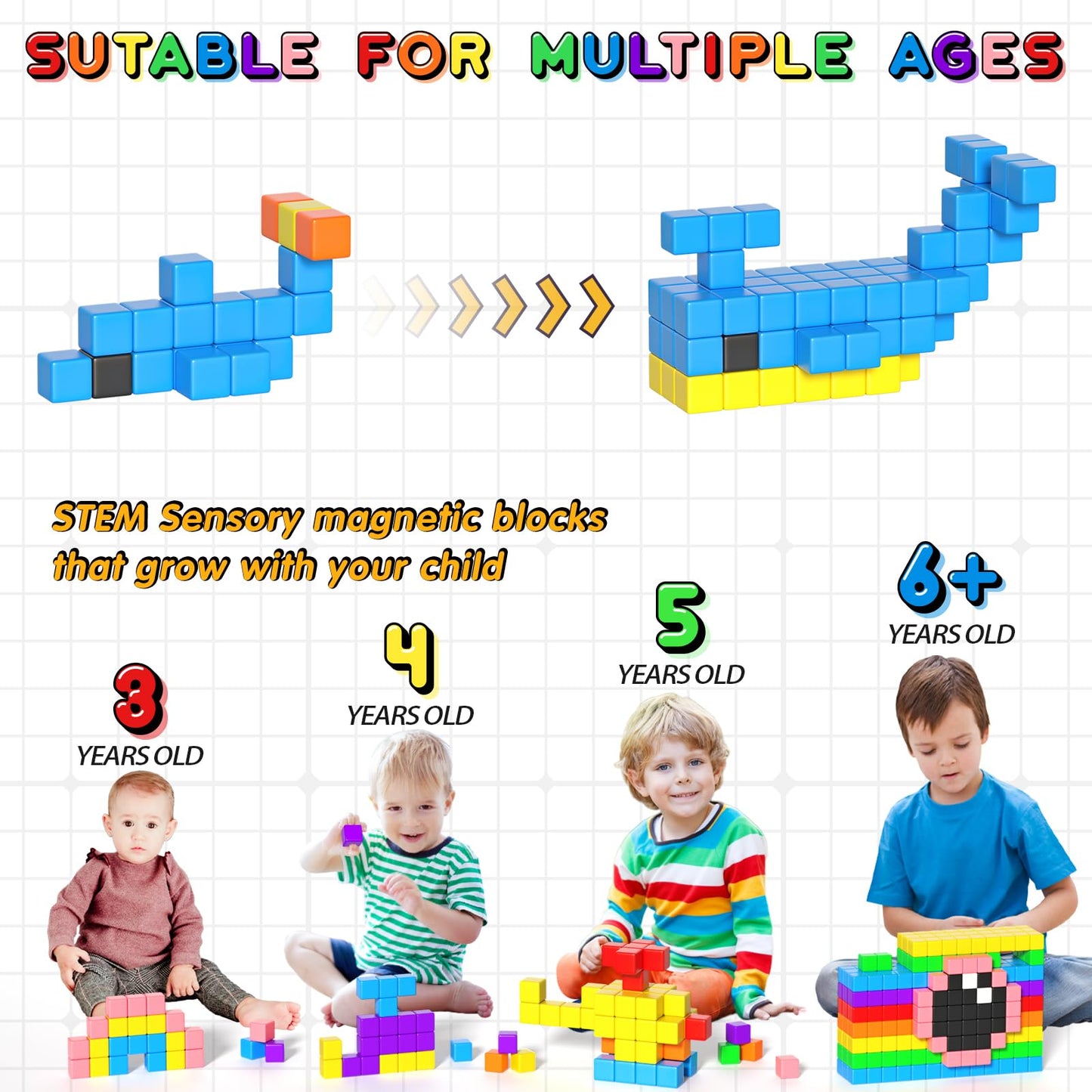 Apluses 54 PCS Magnetic Blocks for Toddlers 3+ | Montessori STEM Toys