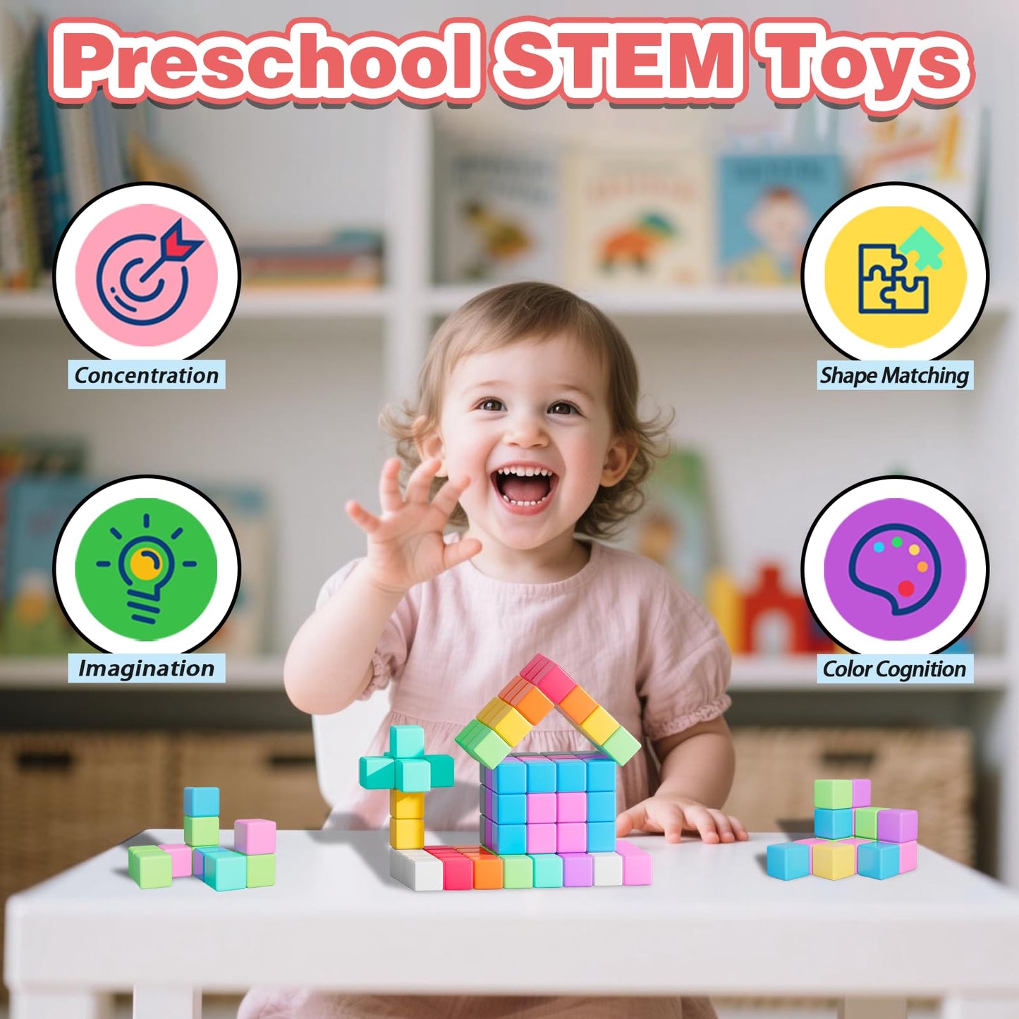 Apluses 100pcs Magnetic Blocks – STEM Building Toys for Kids Aged 3-8