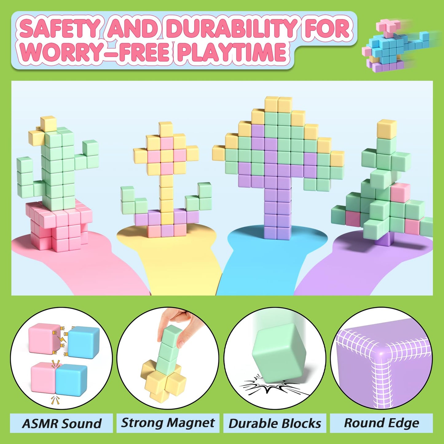 Apluses 45PCS Magnetic Blocks – STEM Building Toys for Toddlers Aged 3-5