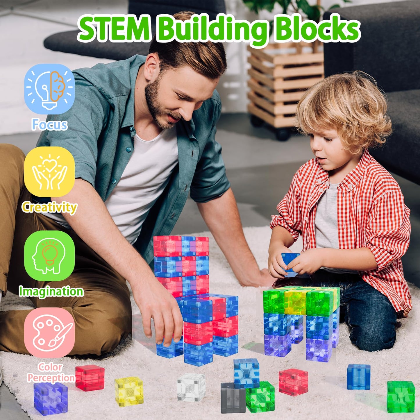Apluses Magnetic Building Blocks - Transparent STEM Cubes for 3-5 Year Olds