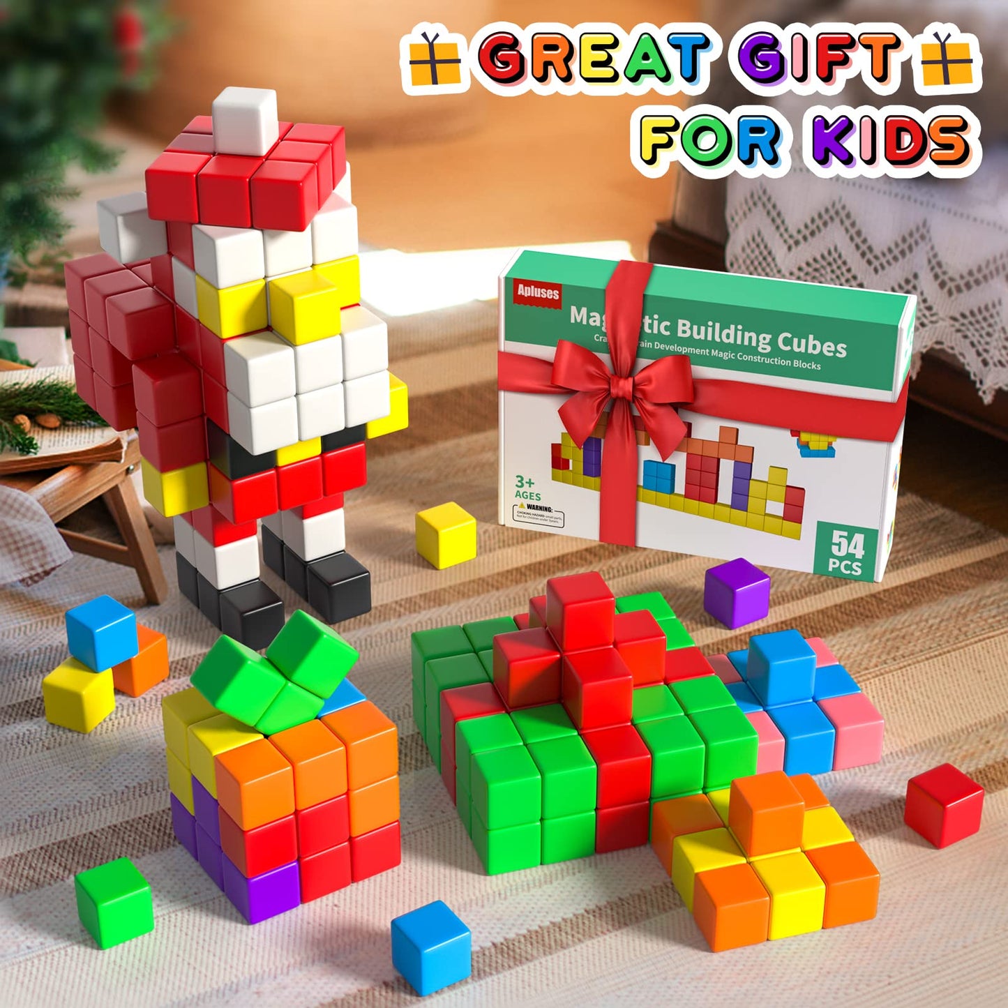 Apluses 54 PCS Magnetic Blocks for Toddlers 3+ | Montessori STEM Toys