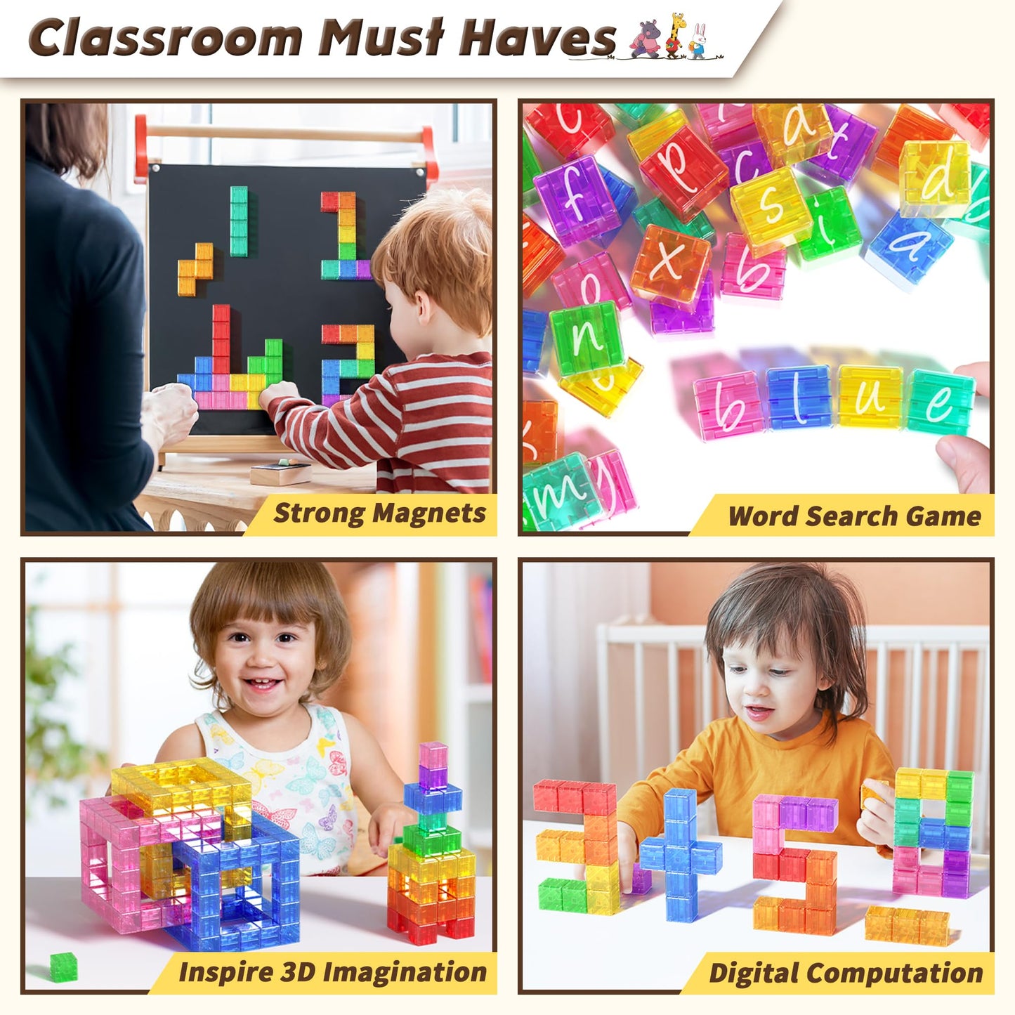 Apluses 45PCS Magnetic Blocks – Rainbow Color Magnet Cubes for Kids 3-5 | STEM & Sensory Toys