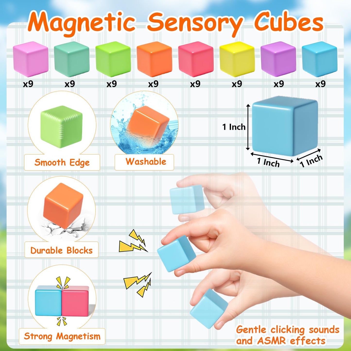 Apluses Magnetic Blocks – 72-Piece STEM Building Cubes for Ages 3-5