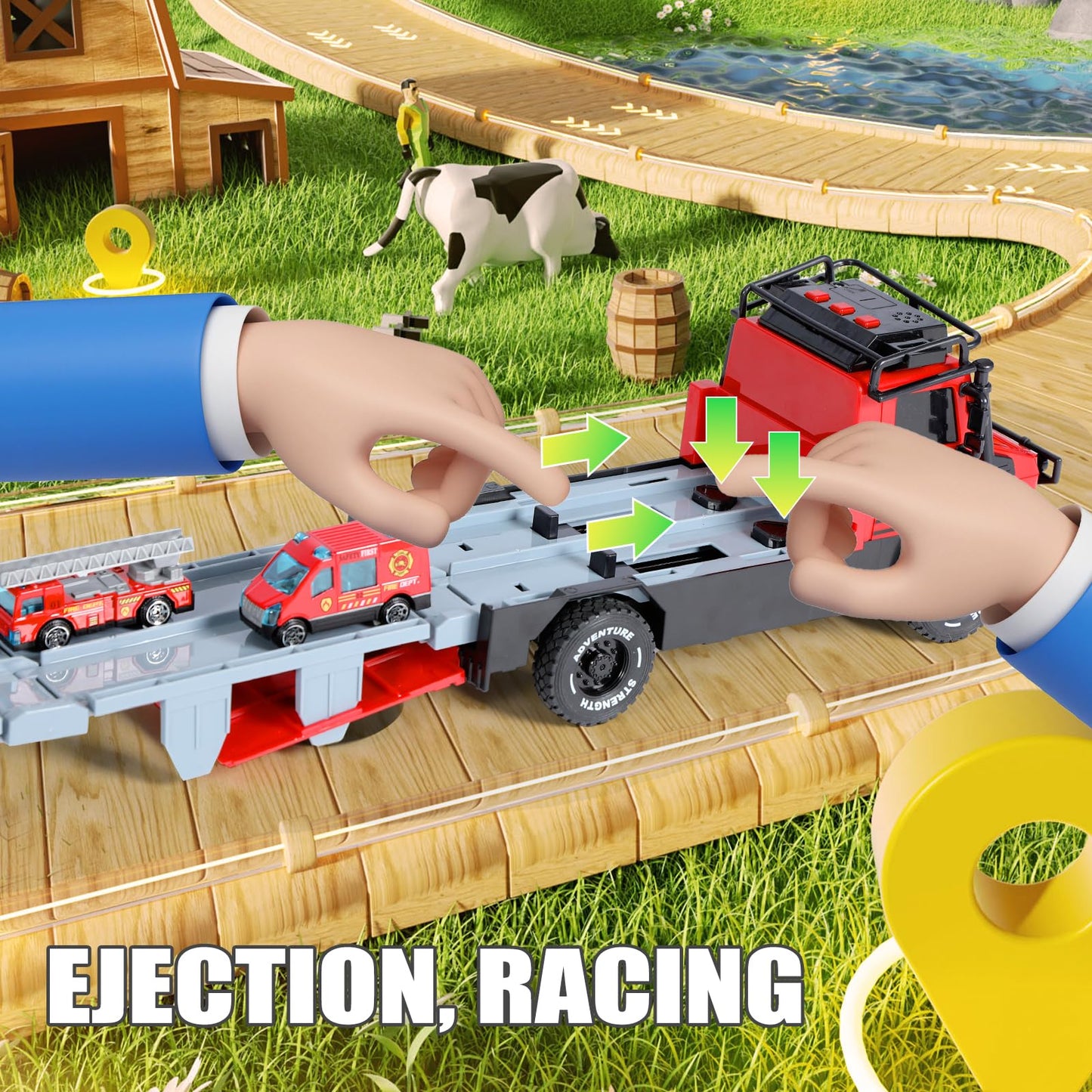 APOBATK Transforming Truck with Race Tracks – Foldable Toy for Ages 3-7 (Red)