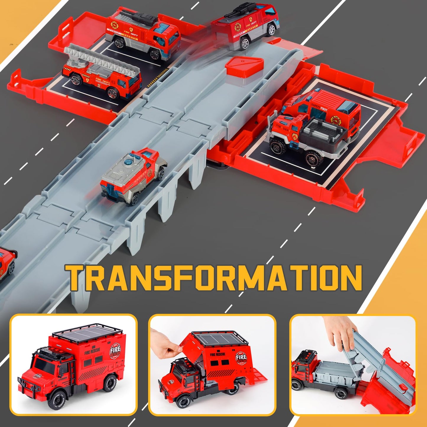 APOBATK Transforming Truck with Race Tracks – Foldable Toy for Ages 3-7 (Red)