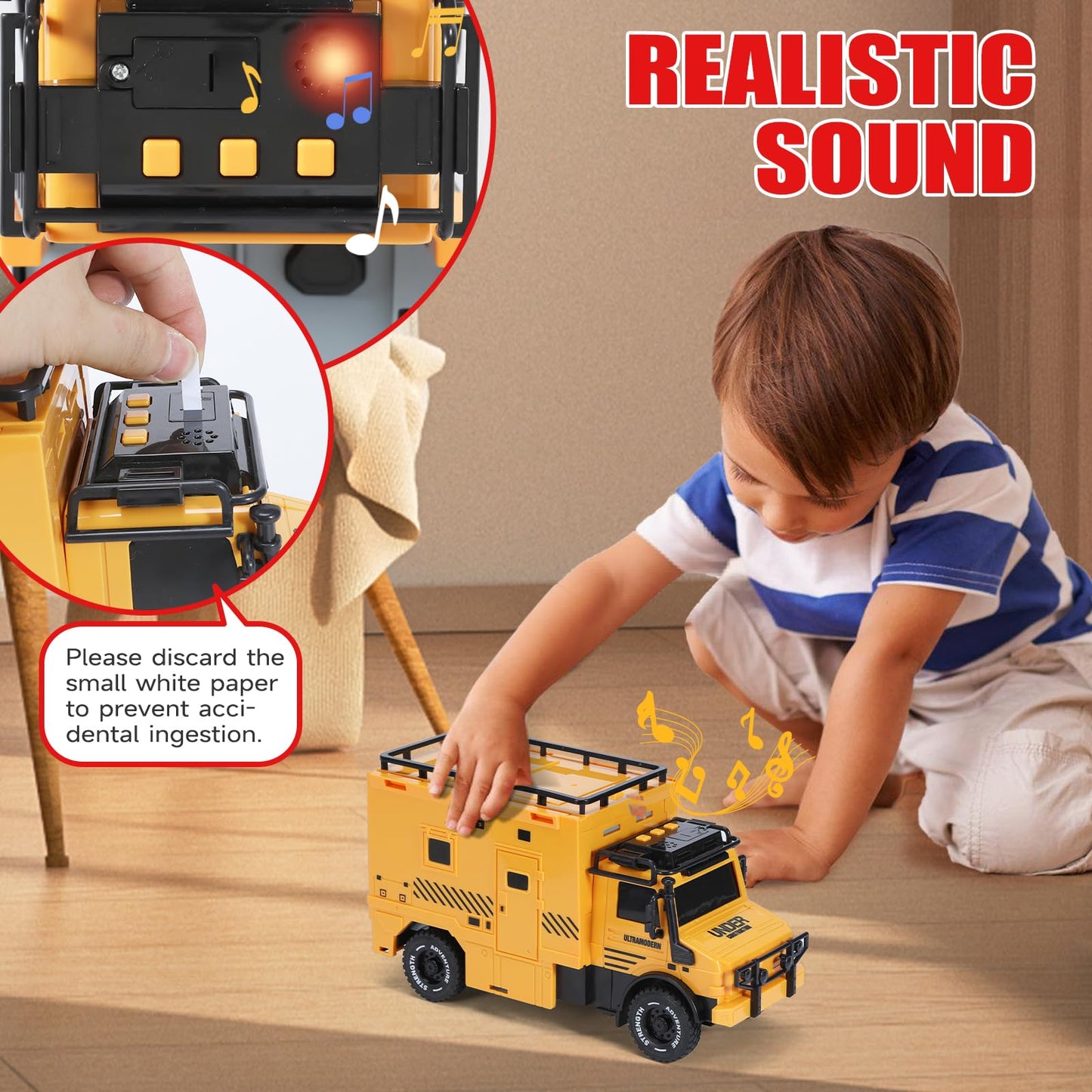 APOBATK Versatile Transforming Truck with Race Tracks (Yellow) – Foldable Toy for Kids 3-7