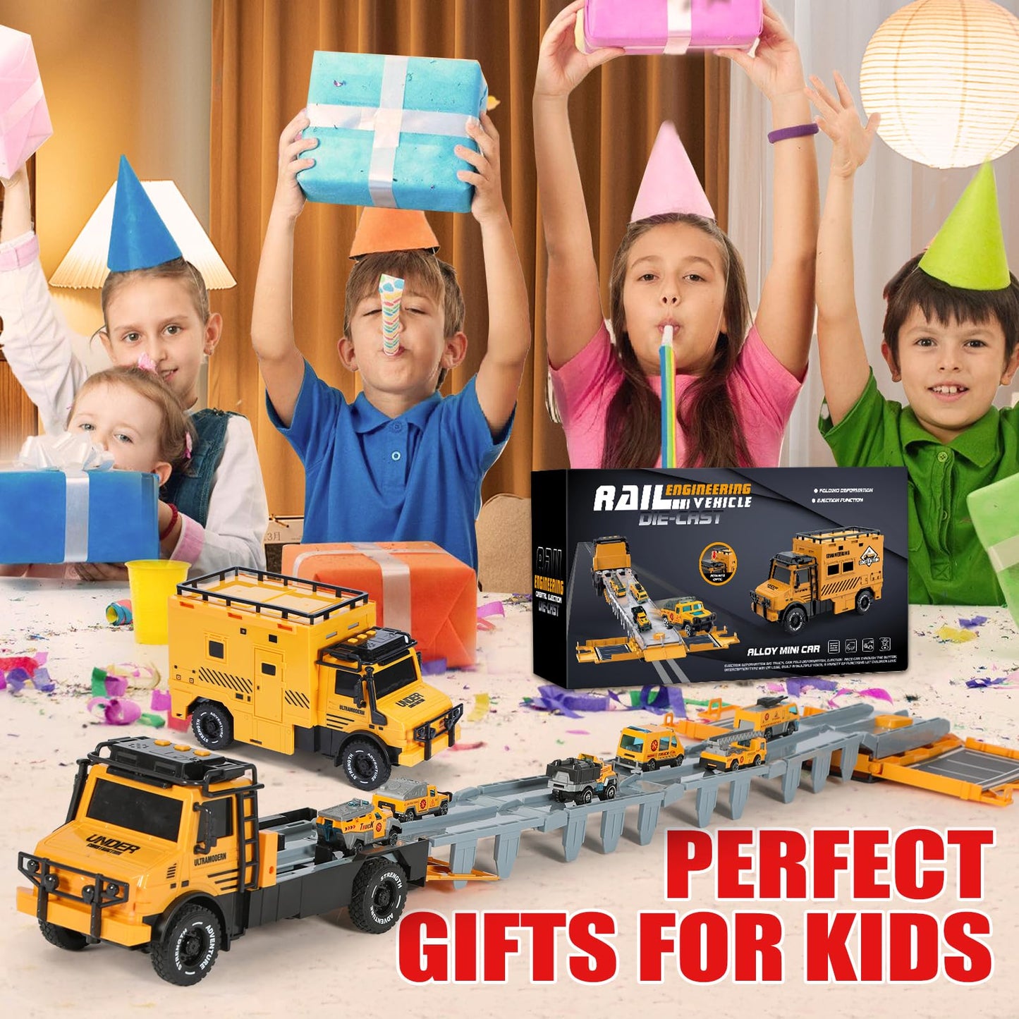 APOBATK Versatile Transforming Truck with Race Tracks (Yellow) – Foldable Toy for Kids 3-7