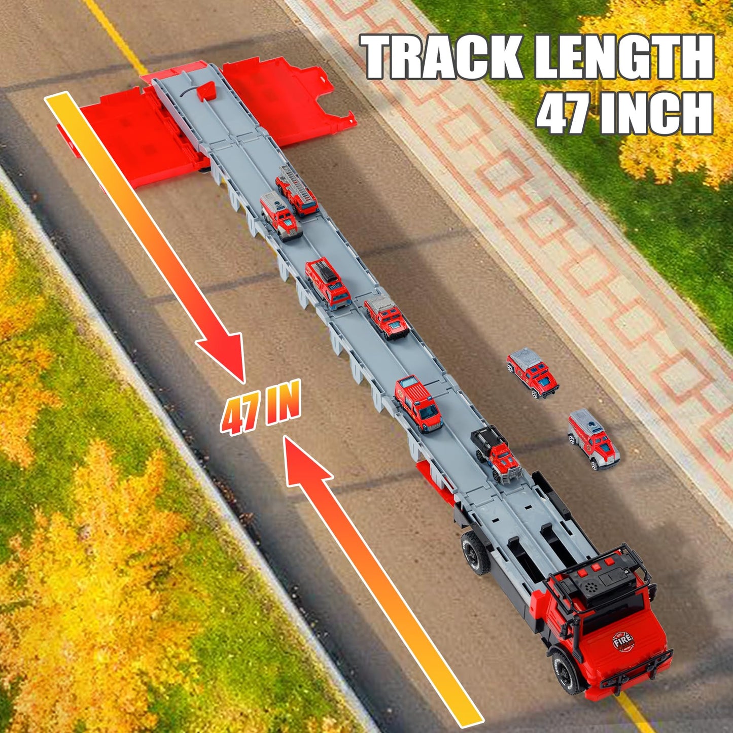 APOBATK Transforming Truck with Race Tracks – Foldable Toy for Ages 3-7 (Red)