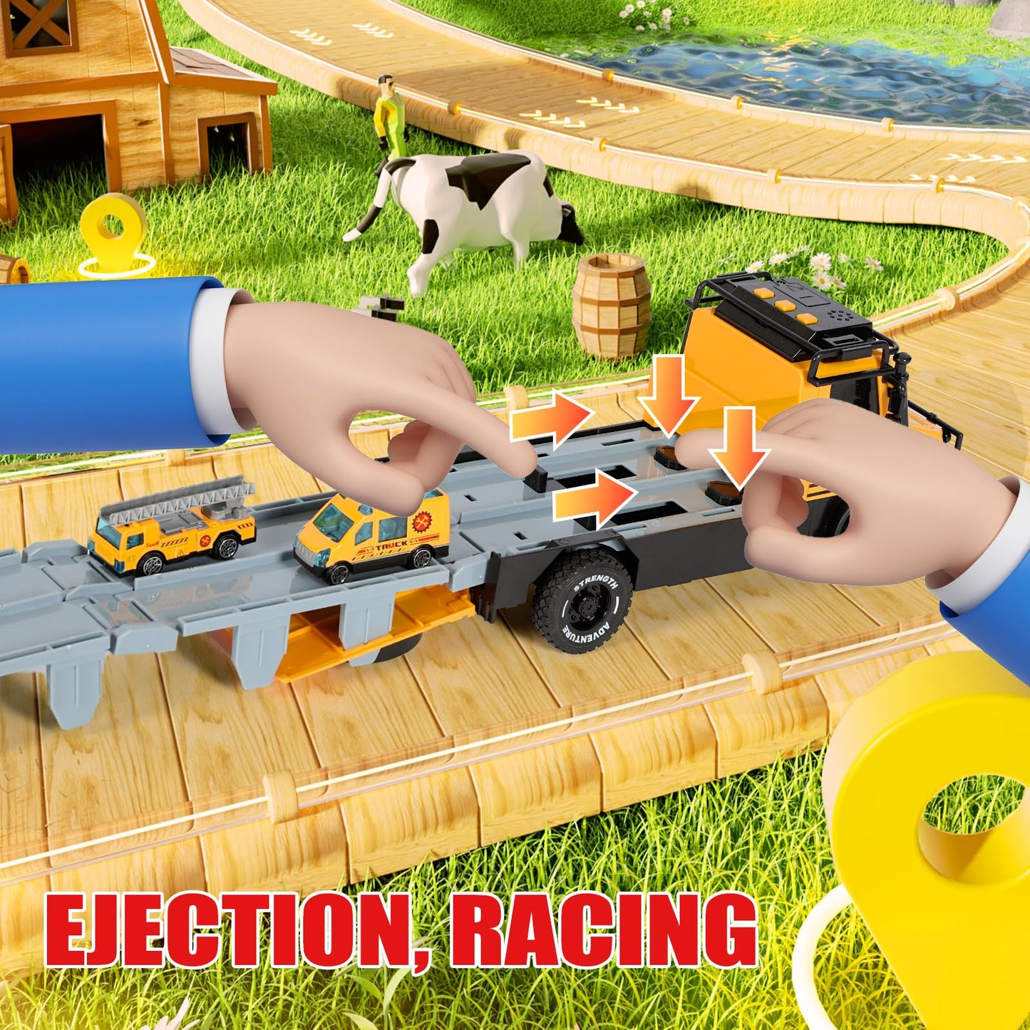 APOBATK Versatile Transforming Truck with Race Tracks (Yellow) – Foldable Toy for Kids 3-7