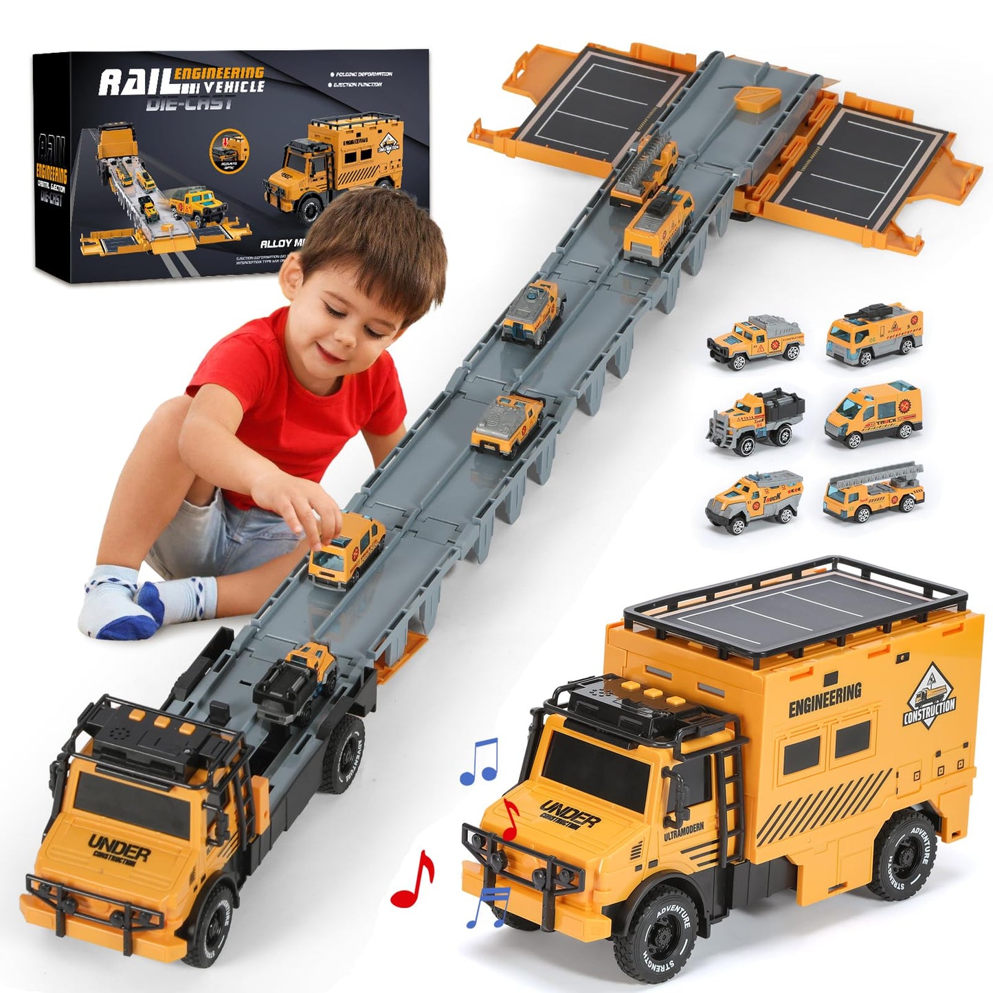 APOBATK Versatile Transforming Truck with Race Tracks (Yellow) – Foldable Toy for Kids 3-7