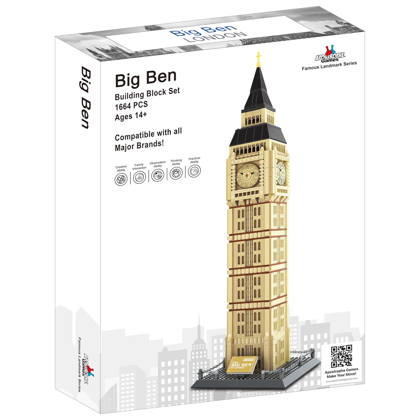 Apostrophe Games Big Ben Building Block Set – 1,664 Pieces | London Landmark Architecture Model