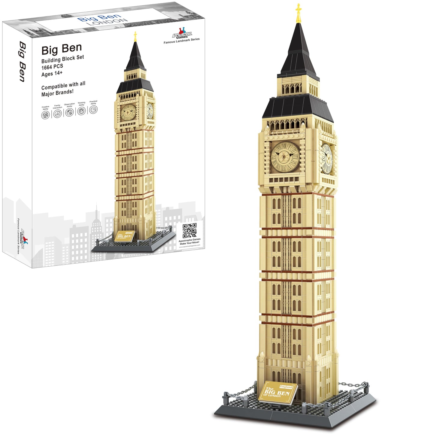 Apostrophe Games Big Ben Building Block Set – 1,664 Pieces | London Landmark Architecture Model