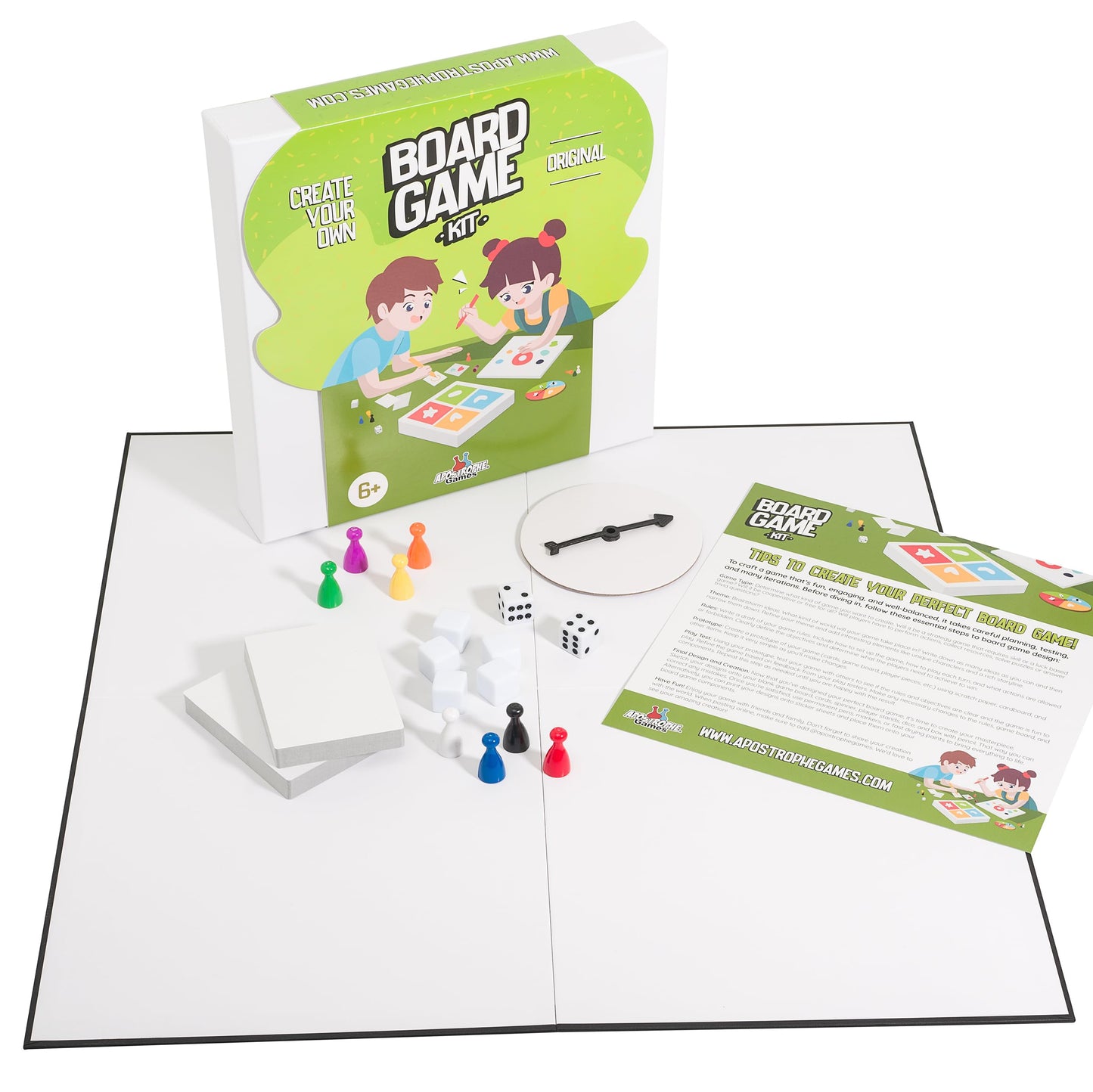 Create Your Own Board Game Set – DIY Kit with Blank Board, Cards, Dice & Spinner | Apostrophe Games