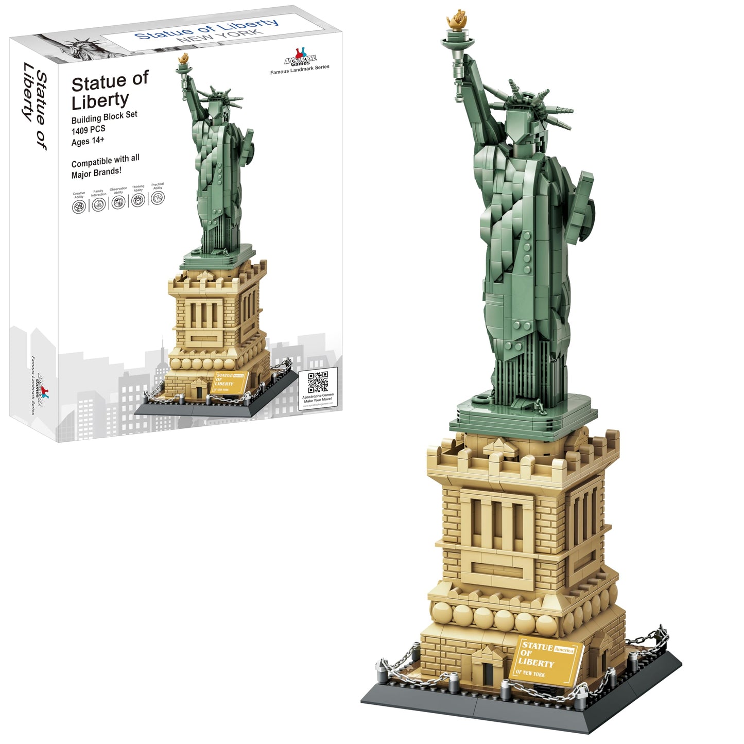 Apostrophe Games Statue of Liberty Building Block Set — 1,409 Pieces, New York Landmark Architecture Model