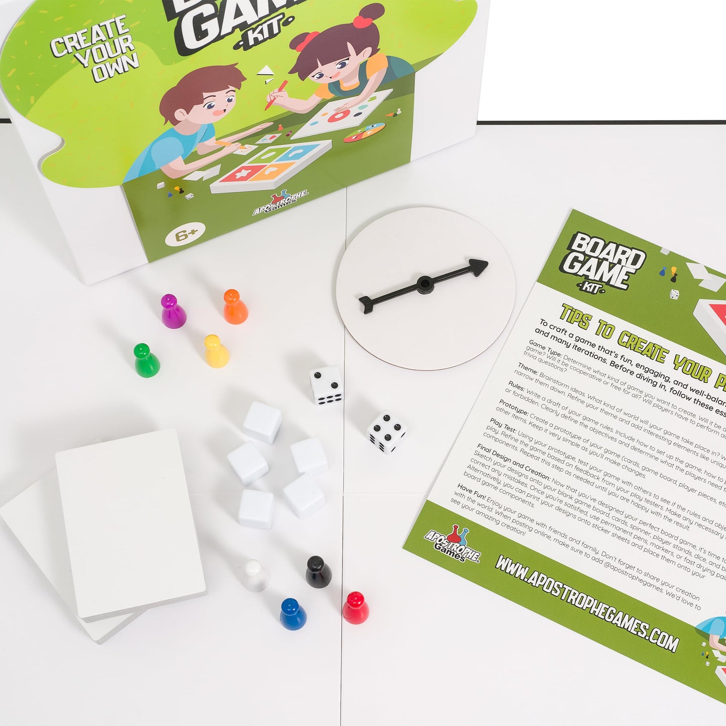 Create Your Own Board Game Set – DIY Kit with Blank Board, Cards, Dice & Spinner | Apostrophe Games