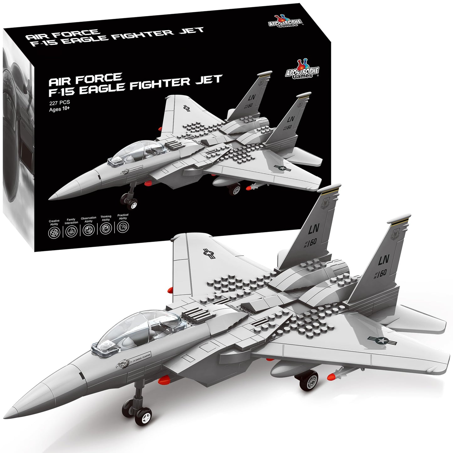 Apostrophe Games Fighter Jet Building Block Set – 227 Pcs F-15 Eagle