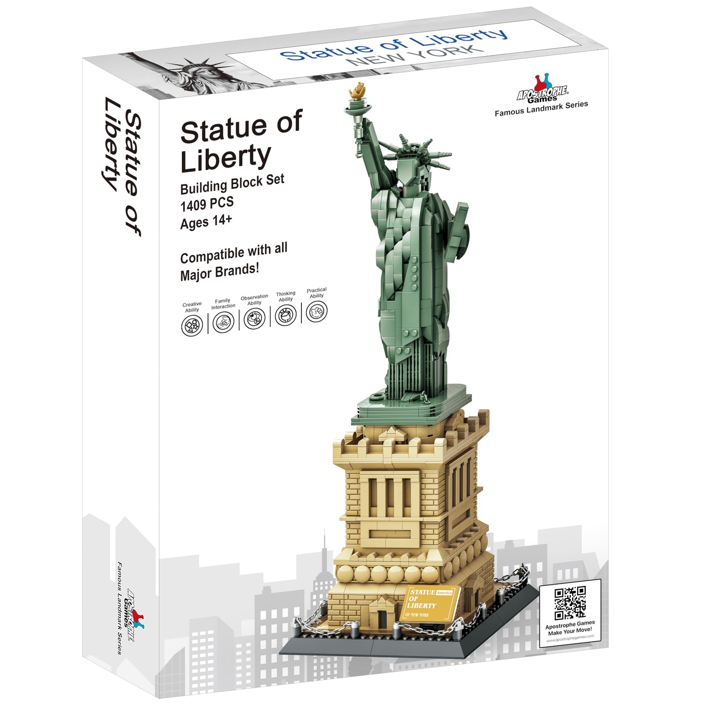 Apostrophe Games Statue of Liberty Building Block Set — 1,409 Pieces, New York Landmark Architecture Model