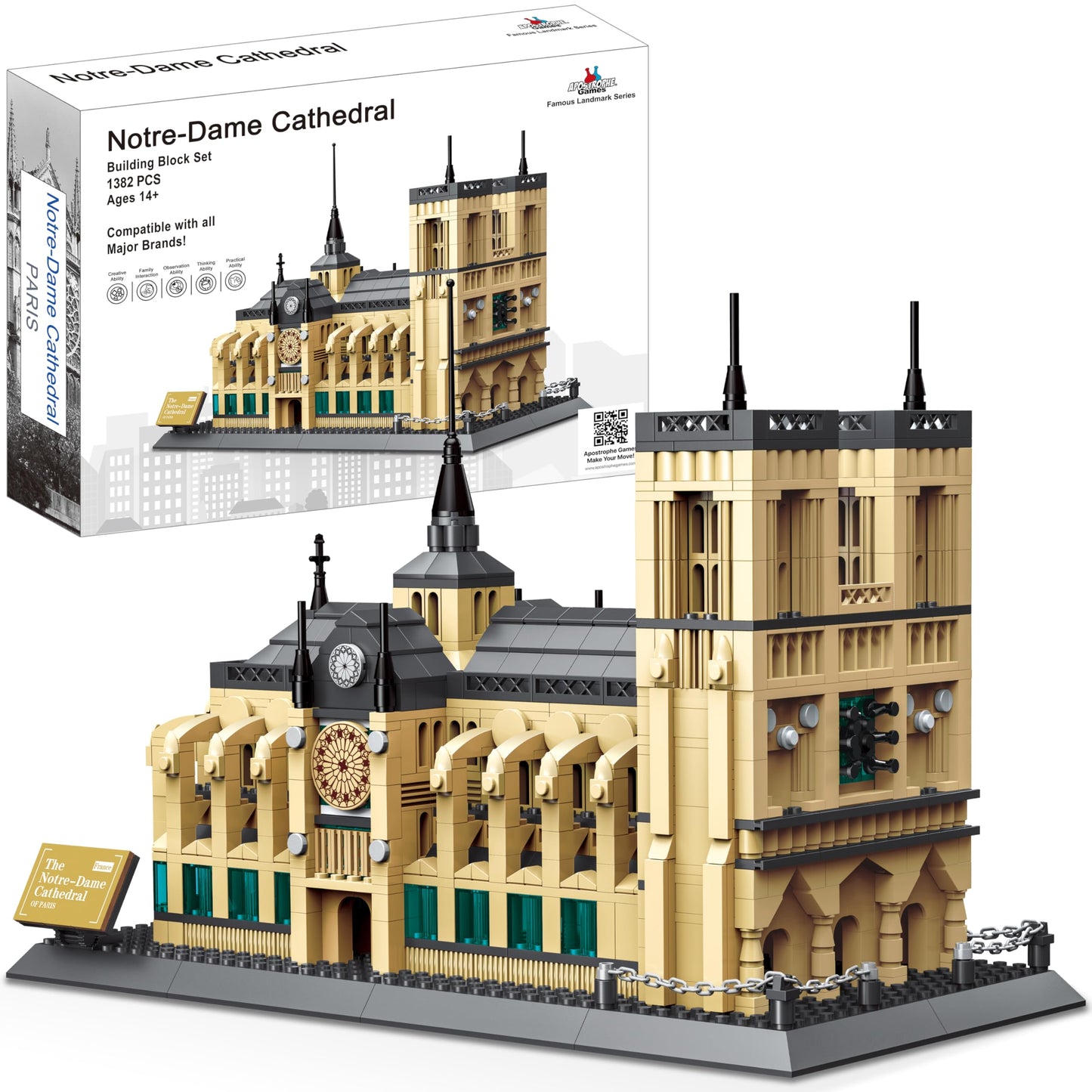 Apostrophe Games Notre-Dame Cathedral Building Block Set (1382 Pieces) – Landmark Architecture Model