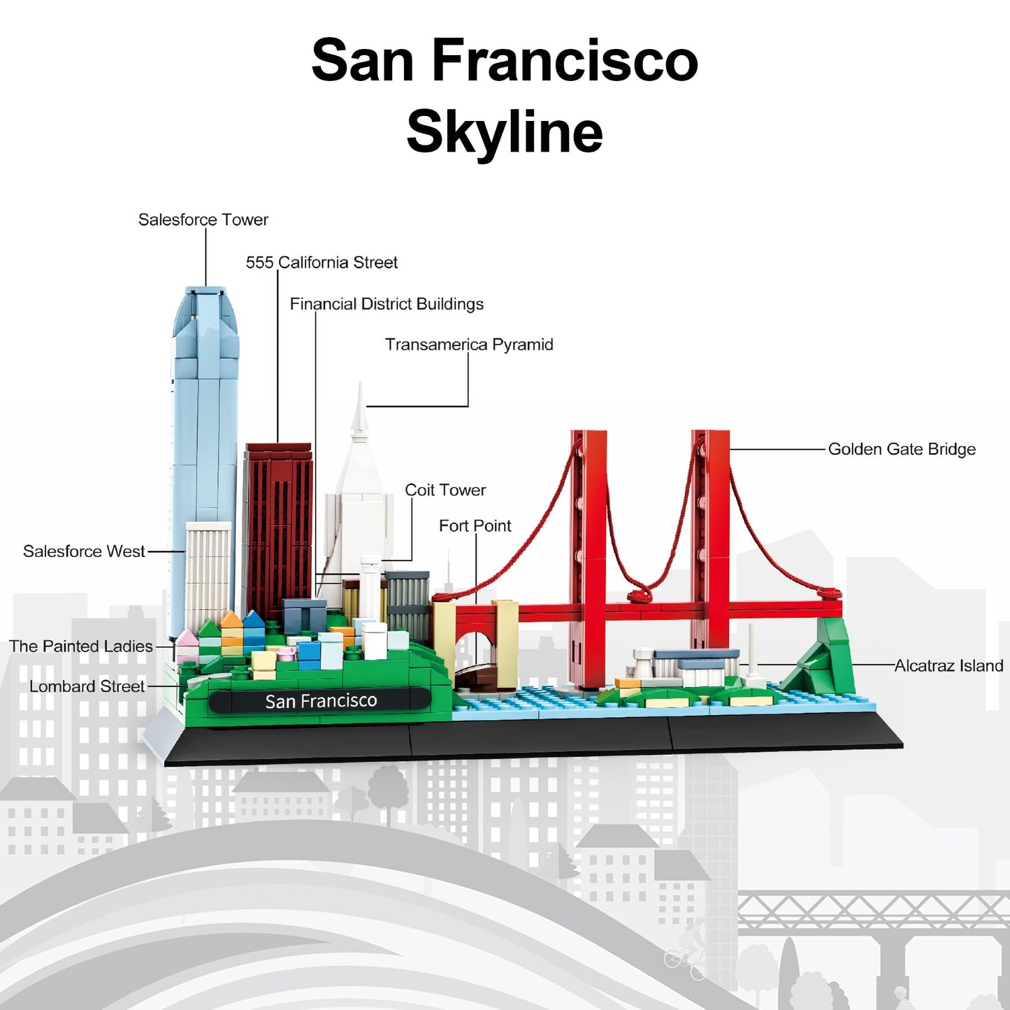 Apostrophe Games San Francisco Skyline Building Block Set (459 Pieces) – Golden Gate Bridge & Landmark Models