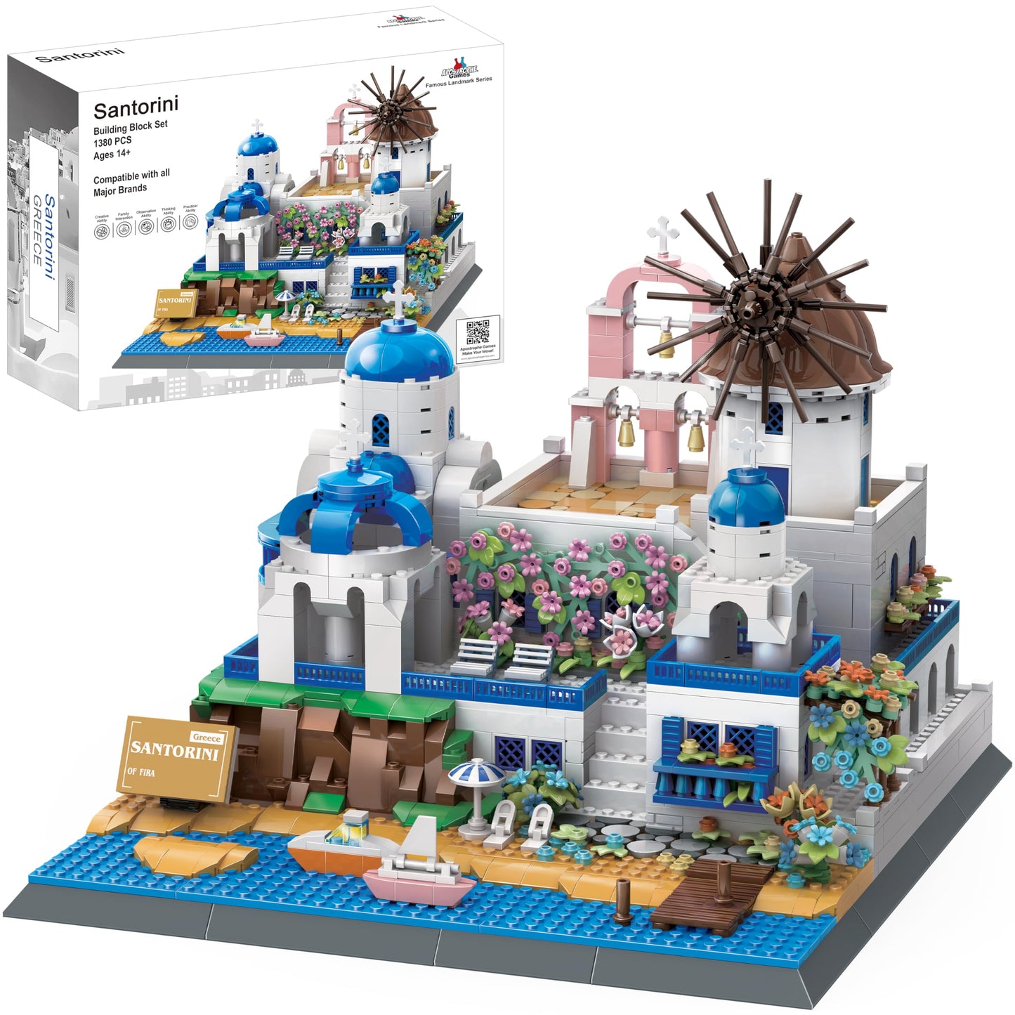 Apostrophe Games Santorini Building Block Set - 1380 Pieces | Architecture Kit for Adults & Kids