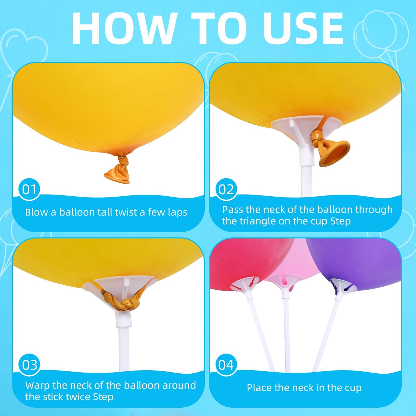 Apoulin Balloon Sticks with Cups – 100Pcs for Party & Wedding