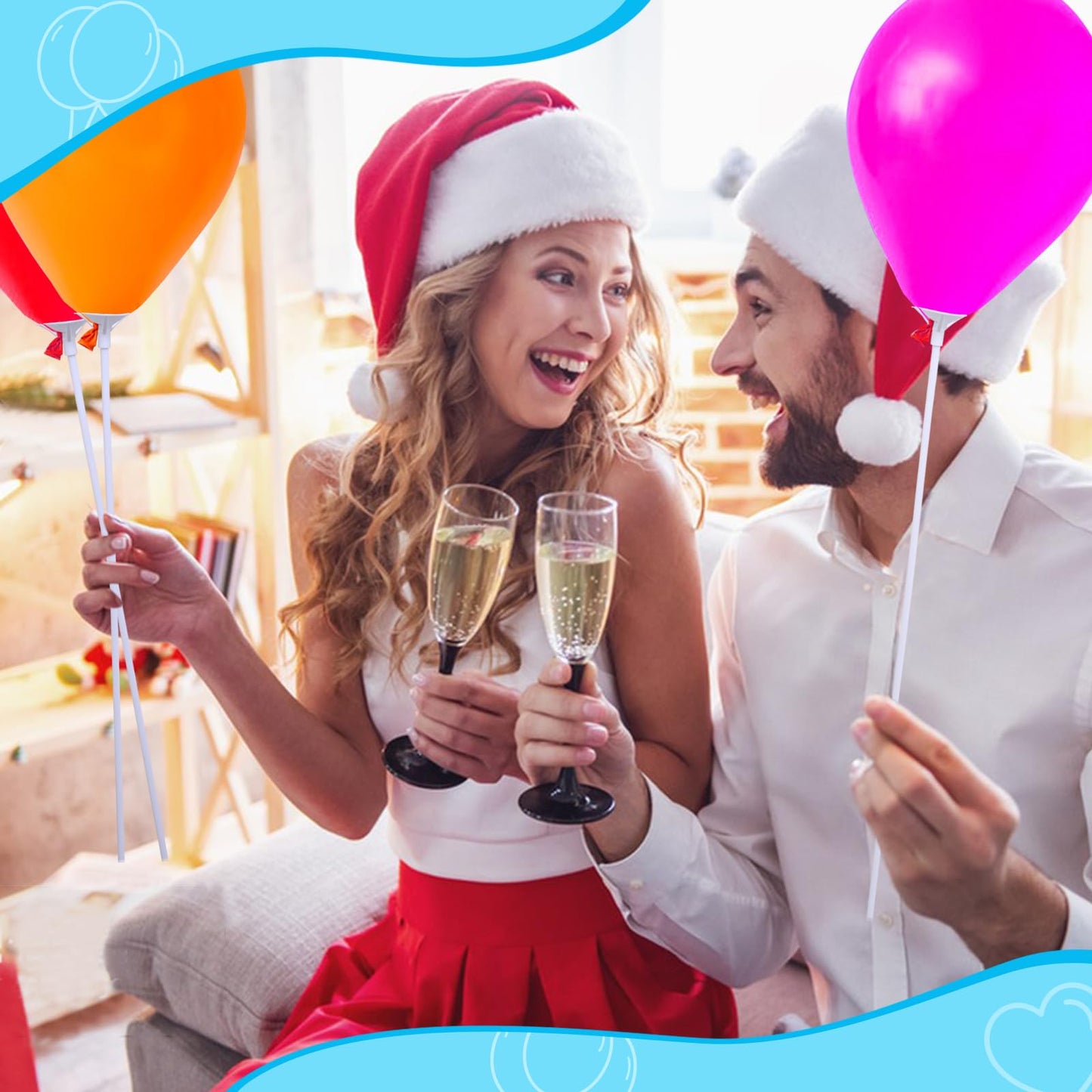 Apoulin Balloon Sticks with Cups – 100Pcs for Party & Wedding