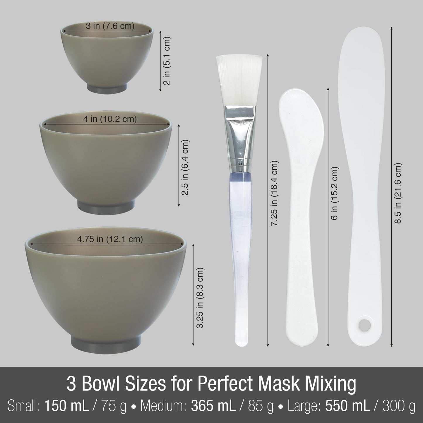 APPEARUS Facial Mask Silicone Mixing Bowl Set – 6-Piece Spa Skincare Kit (Dark Gray), 3 Bowls, Brush & Spatulas, Microwave & Dishwasher Safe