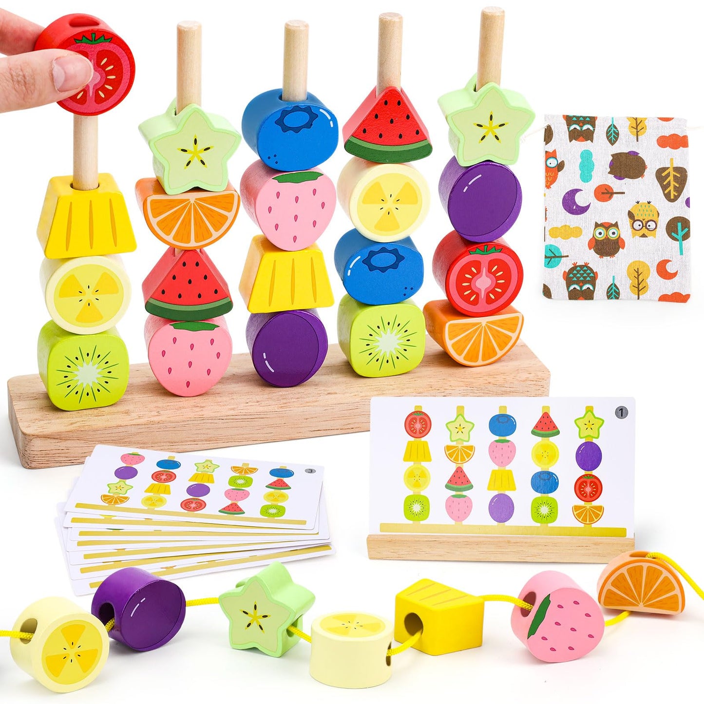 Appoft Montessori Wooden Beads Mastery Kit – Fine Motor Skills & Pattern Play for Toddlers 2-5