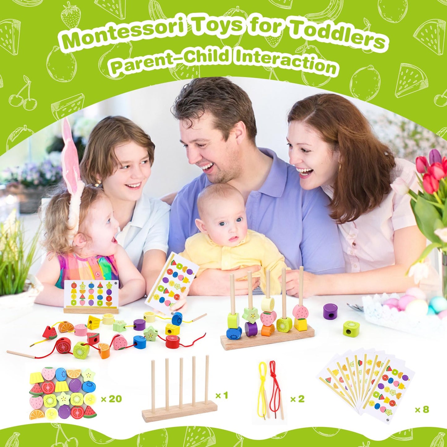 Appoft Montessori Wooden Beads Mastery Kit – Fine Motor Skills & Pattern Play for Toddlers 2-5