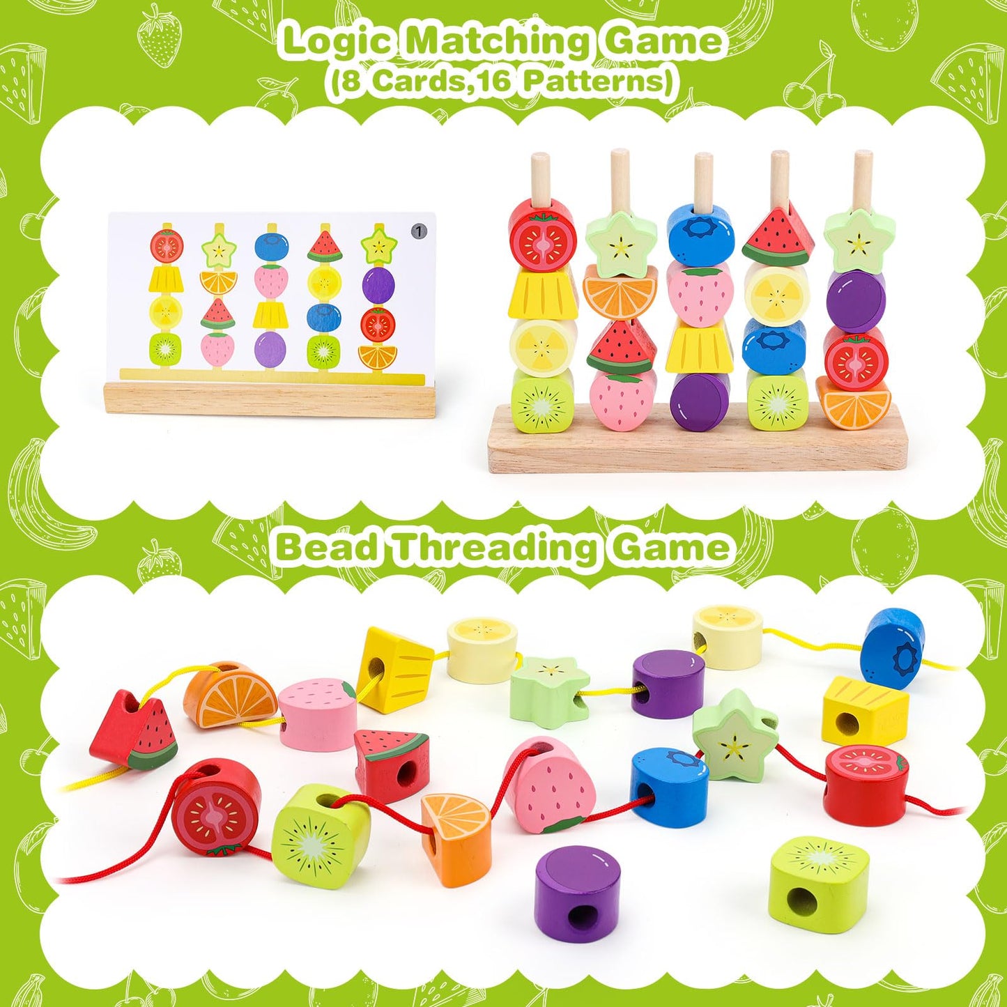 Appoft Montessori Wooden Beads Mastery Kit – Fine Motor Skills & Pattern Play for Toddlers 2-5