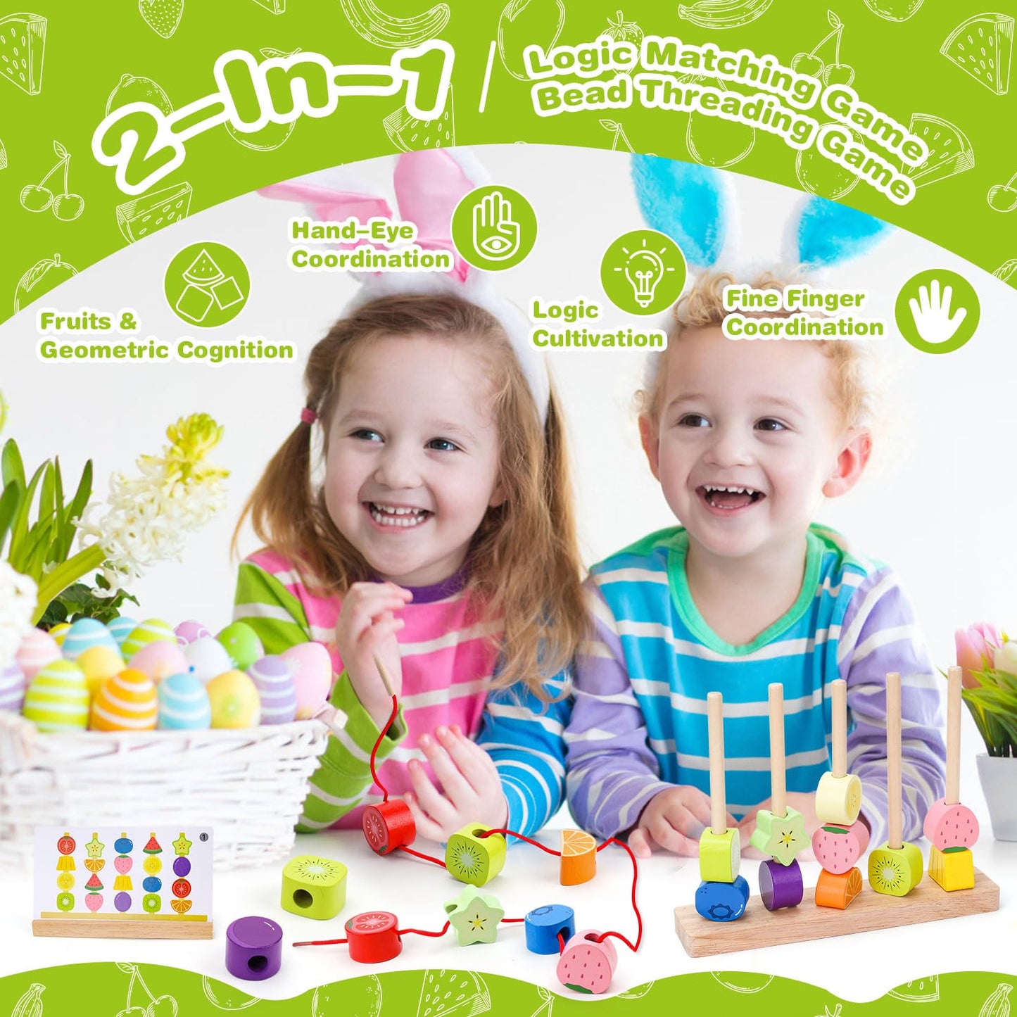 Appoft Montessori Wooden Beads Mastery Kit – Fine Motor Skills & Pattern Play for Toddlers 2-5