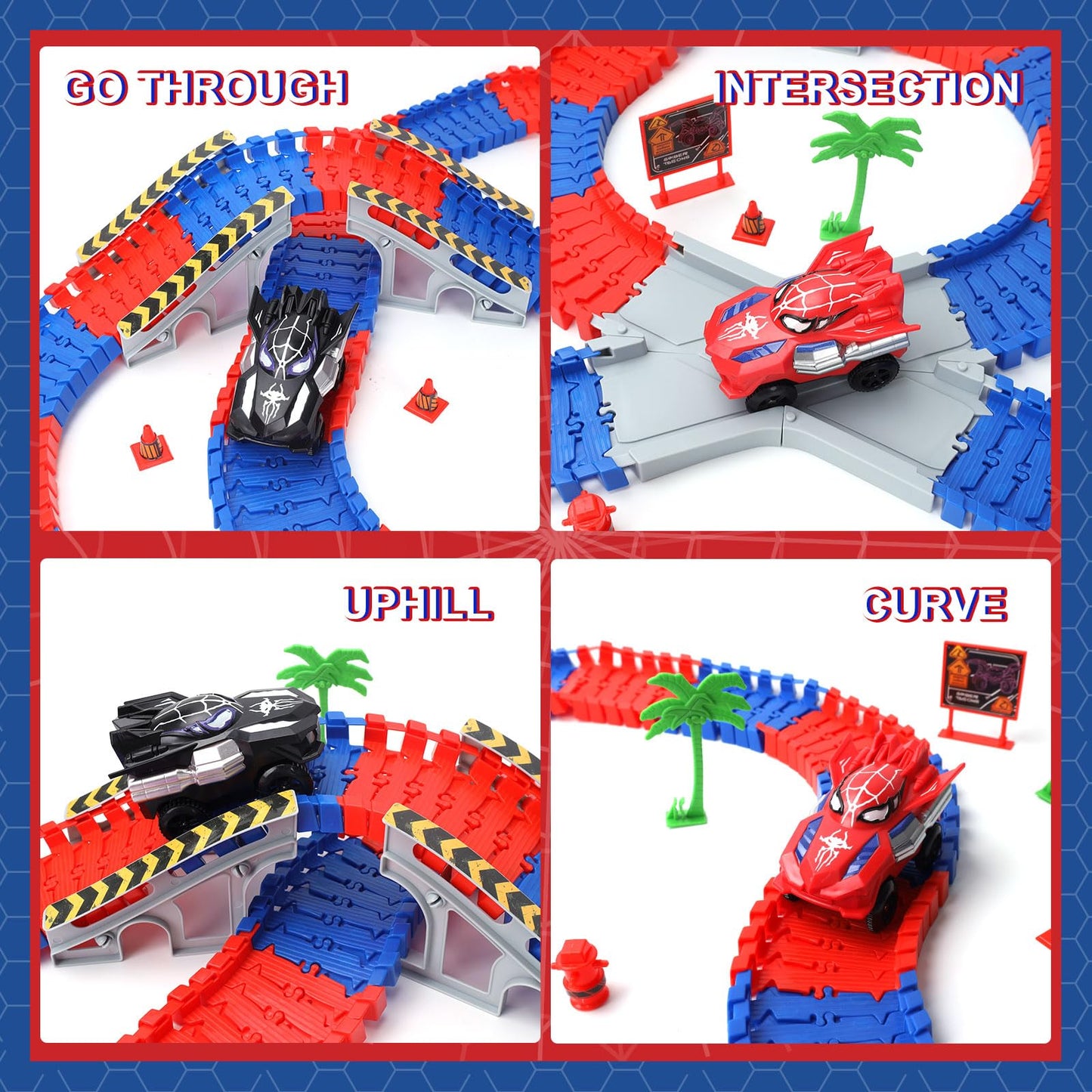Appoft Spider Hero Monster Truck Track Set – 212-Piece Race Track with 2 Electric Cars for Ages 3-9
