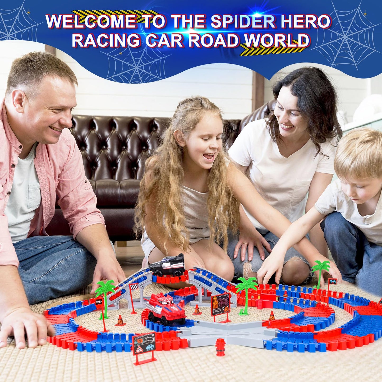 Appoft Spider Hero Monster Truck Track Set – 212-Piece Race Track with 2 Electric Cars for Ages 3-9