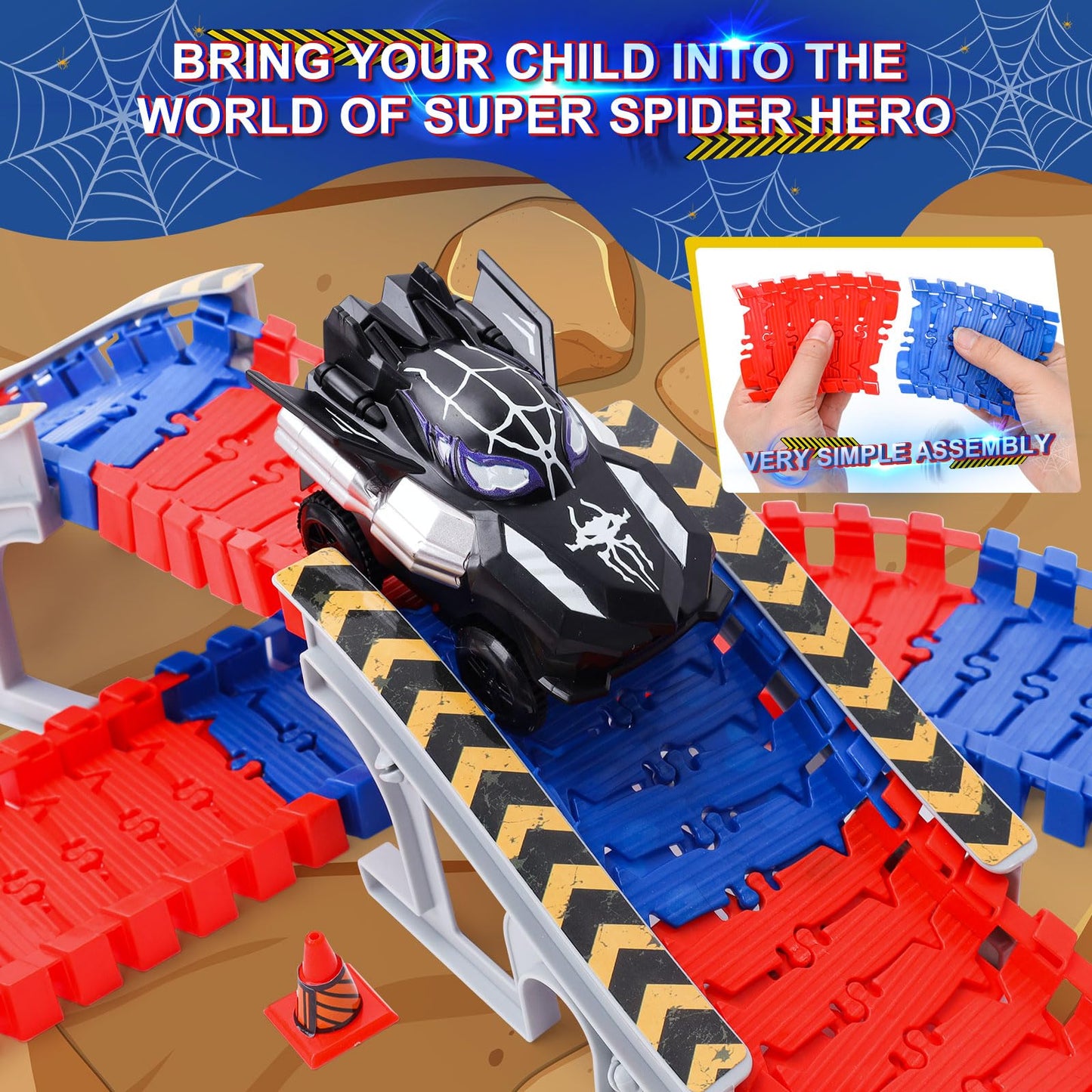 Appoft Spider Hero Monster Truck Track Set – 212-Piece Race Track with 2 Electric Cars for Ages 3-9