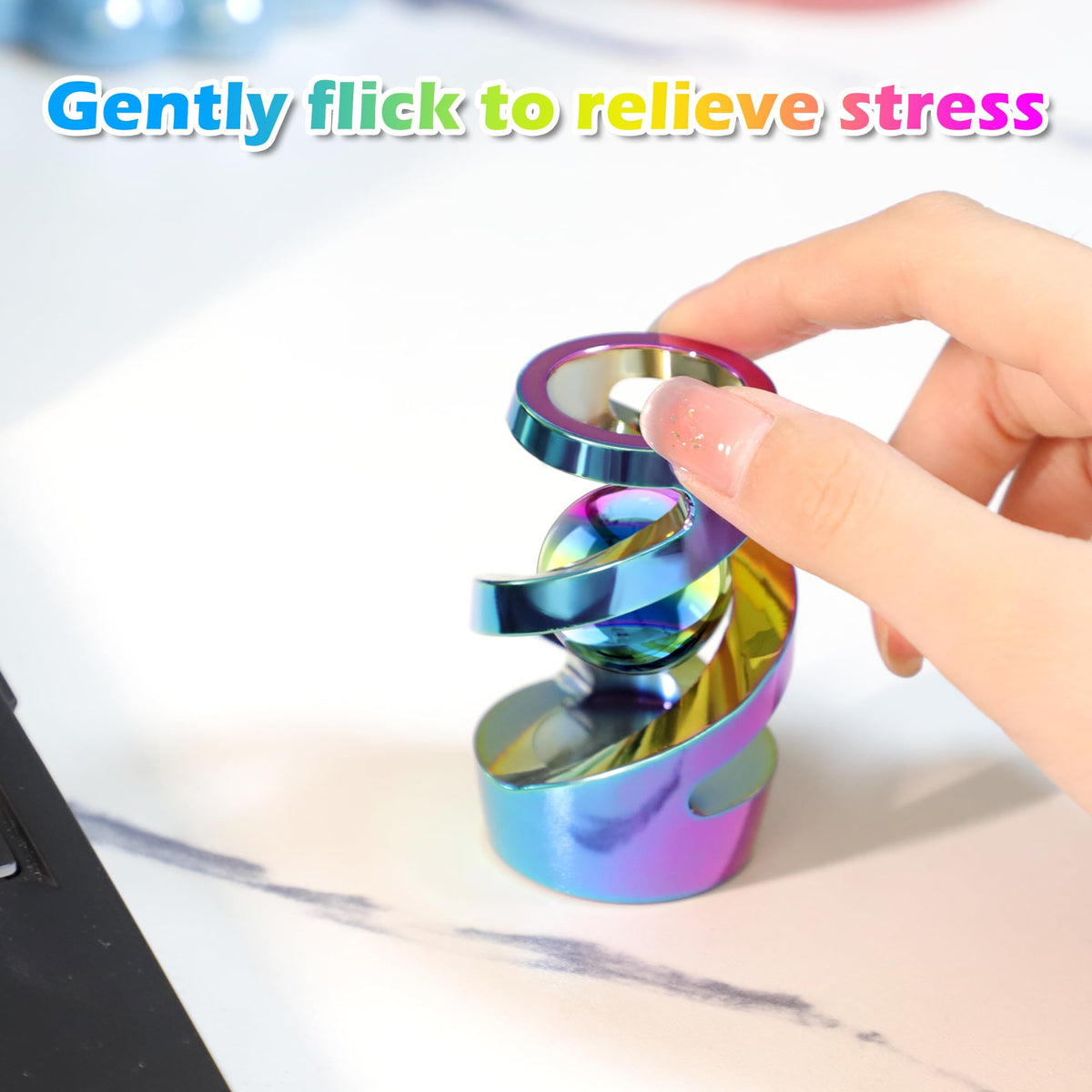 Apqdw Kinetic Spinning Desk Toy – Rainbow Metal Fidget Ball for Adults, Office Desk Accessory