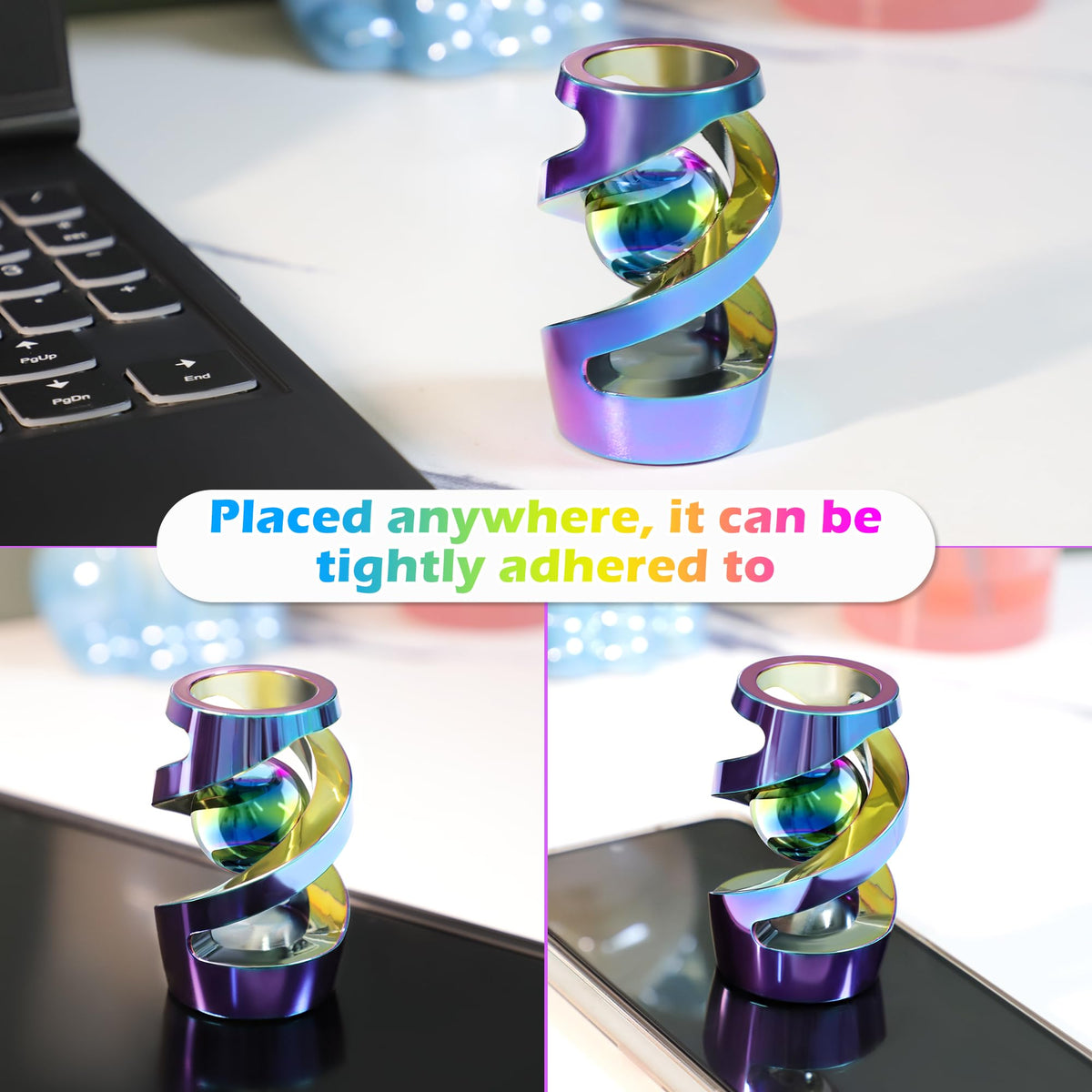 Apqdw Kinetic Spinning Desk Toy – Rainbow Metal Fidget Ball for Adults, Office Desk Accessory